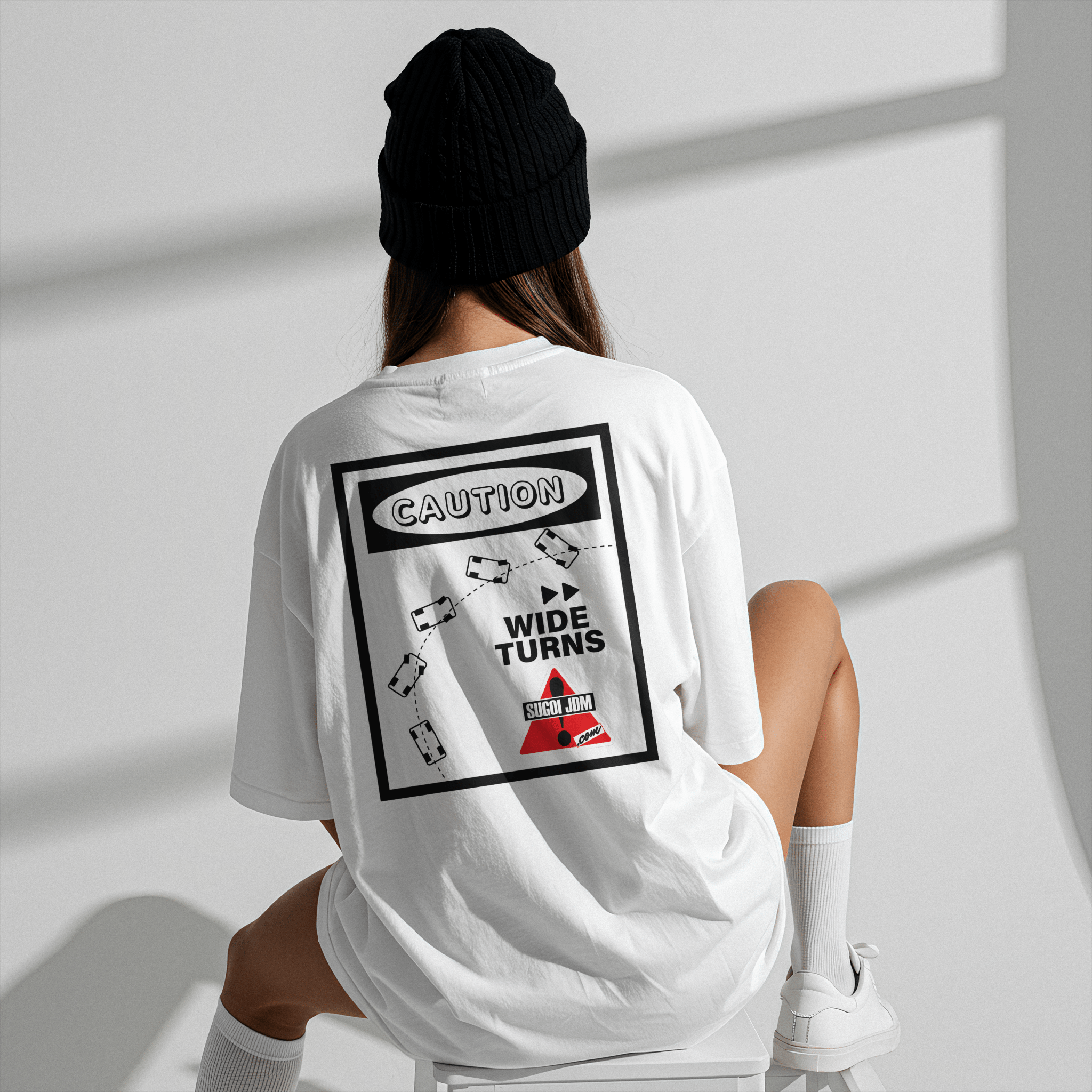 1990s Legacy Caution Wide Turns Sugoi JDM Drift Speed Team Shirt White - Sugoi JDM