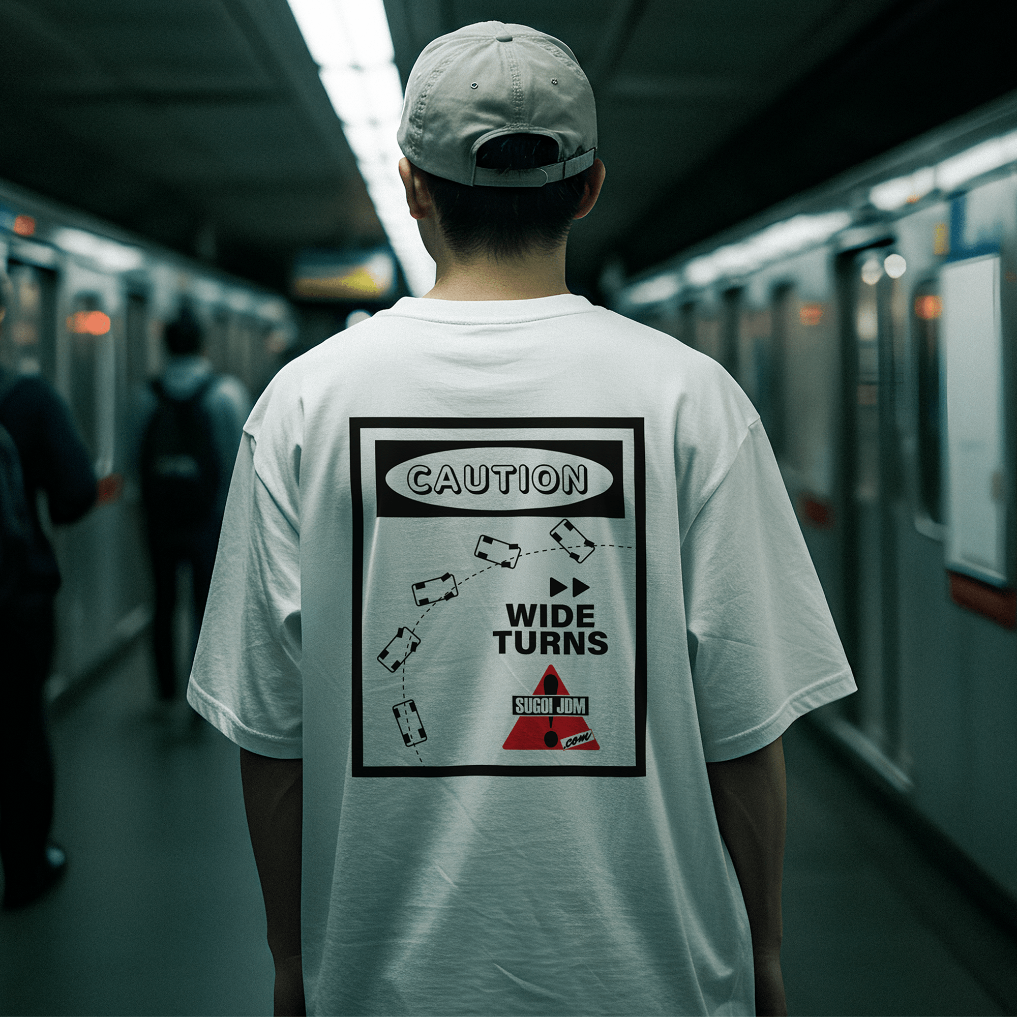 1990s Legacy Caution Wide Turns Sugoi JDM Drift Speed Team Shirt White - Sugoi JDM