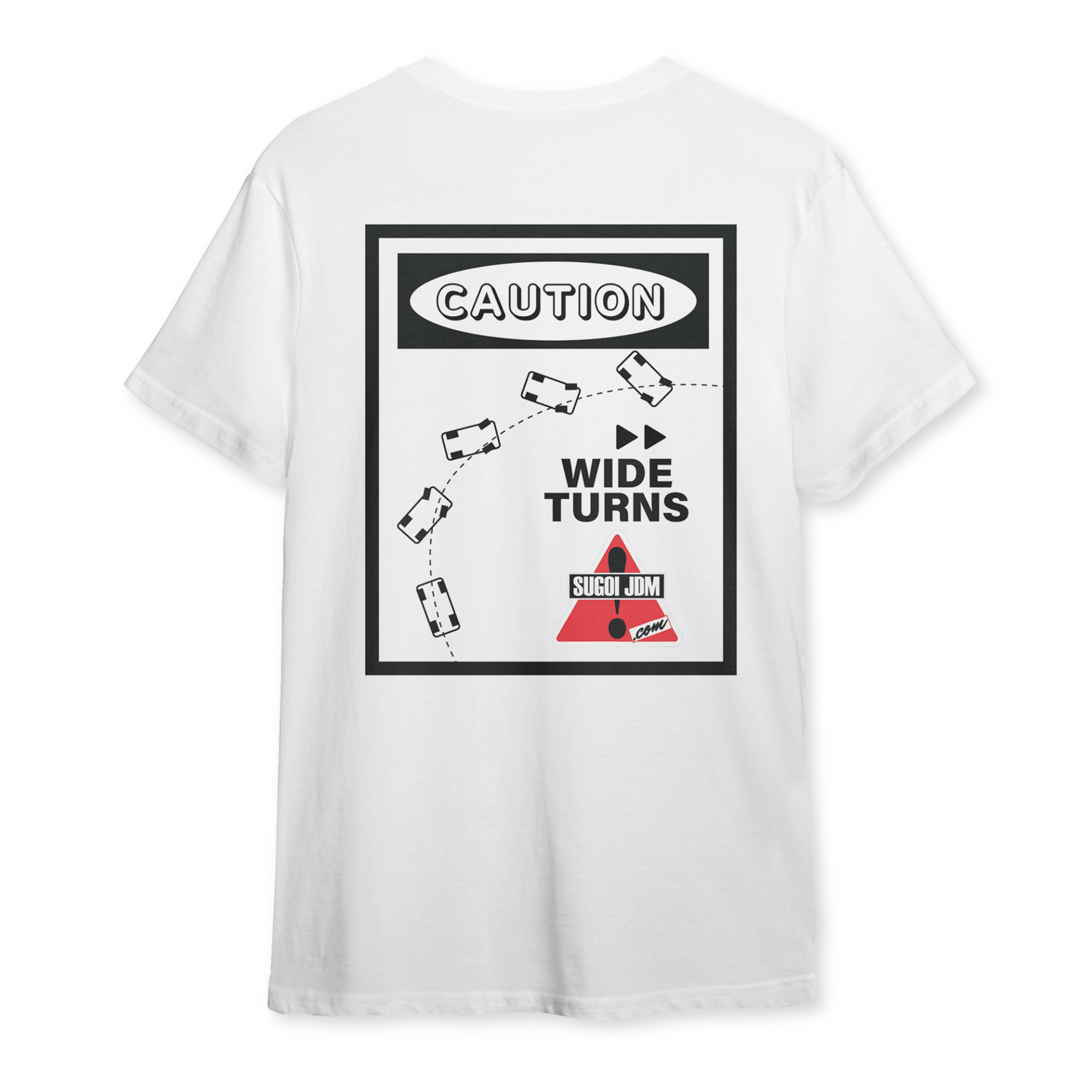 1990s Legacy Caution Wide Turns Sugoi JDM Drift Speed Team Shirt White - Sugoi JDM