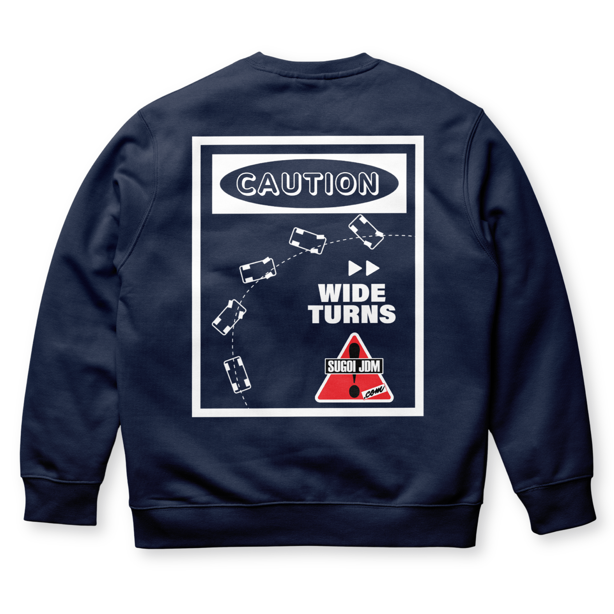 1990s Legacy Caution Wide Turns Sugoi JDM Drift Speed Team Sweatshirt Blue - Sugoi JDM