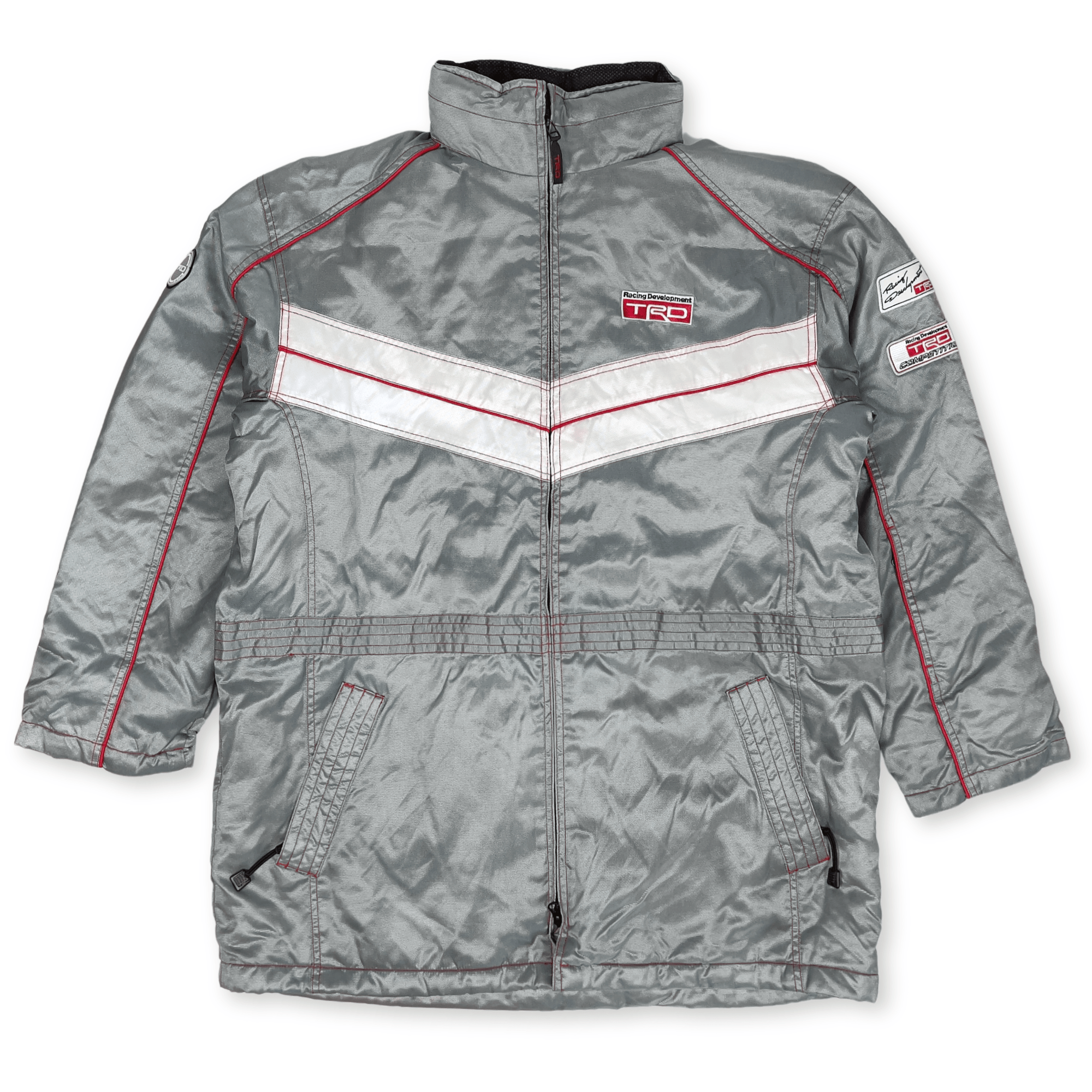 Japan JDM Retro Toyota TRD Racing Winter Thermal Hoodie Bench Jacket Silver - Sugoi JDM
