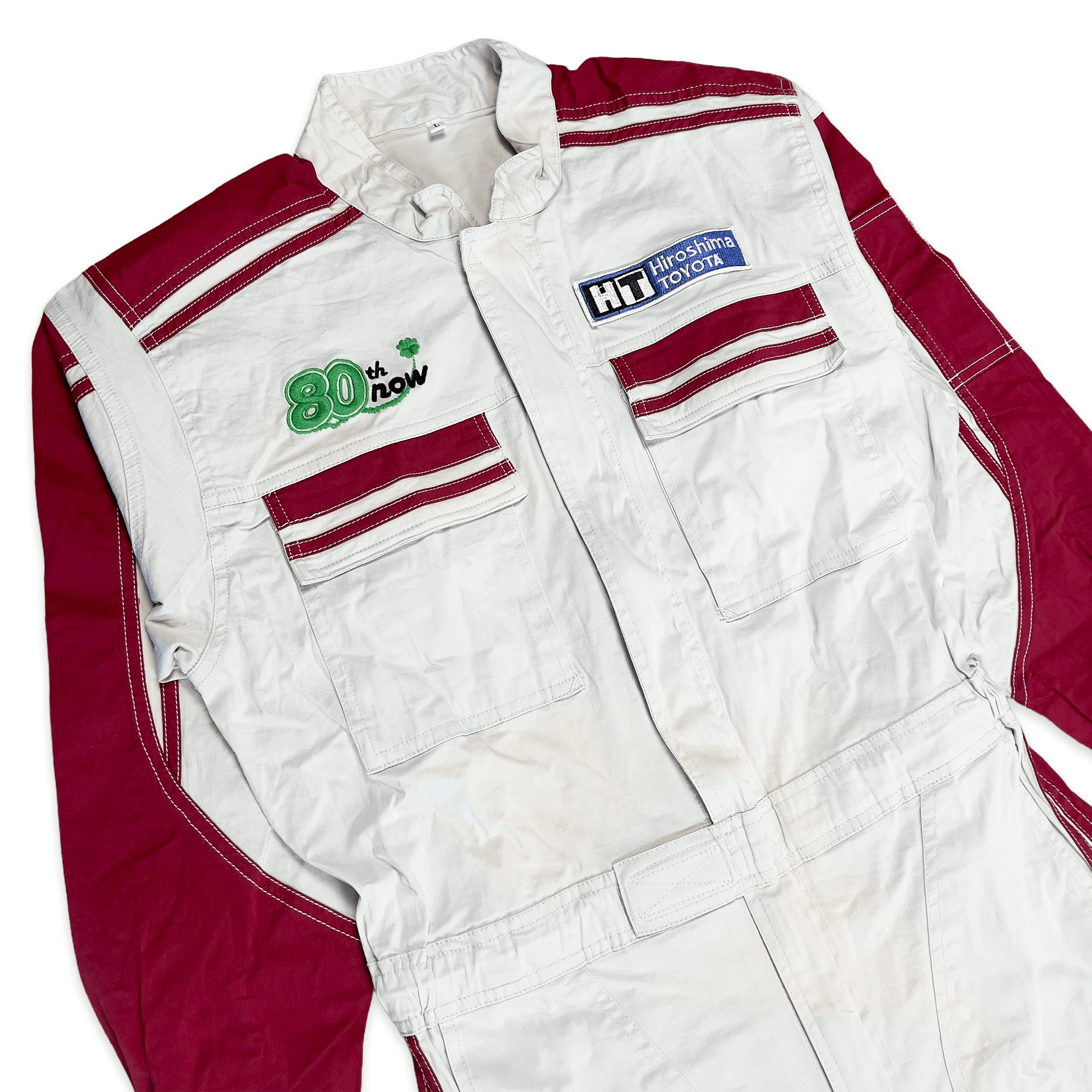 JDM Retro Hiroshima Toyota Tecno Stretch Summer Jumpsuit Coveralls Tsunagi Red - Sugoi JDM