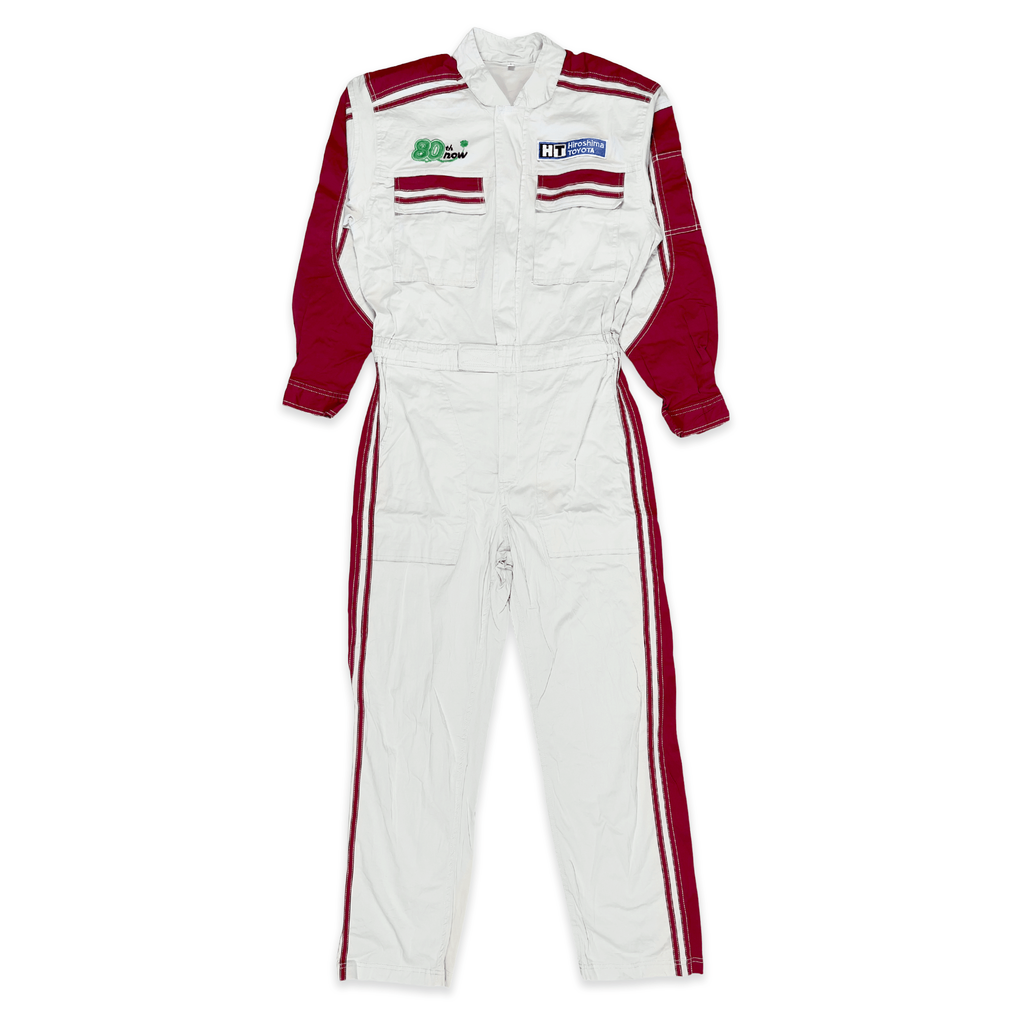 JDM Retro Hiroshima Toyota Tecno Stretch Summer Jumpsuit Coveralls Tsunagi Red - Sugoi JDM