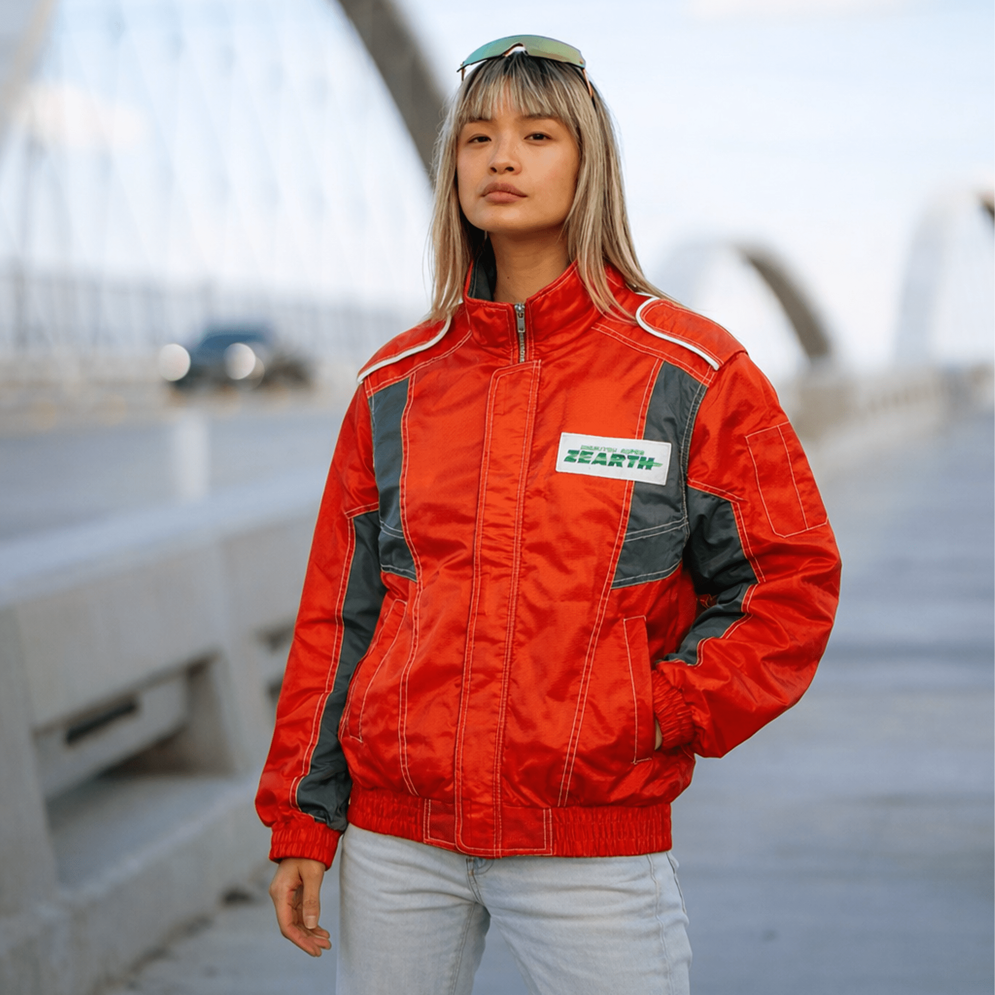 JDM Retro Showa 1990s Era Japan Idemitsu Super ZEARTH Bomber Jacket Red - Sugoi JDM