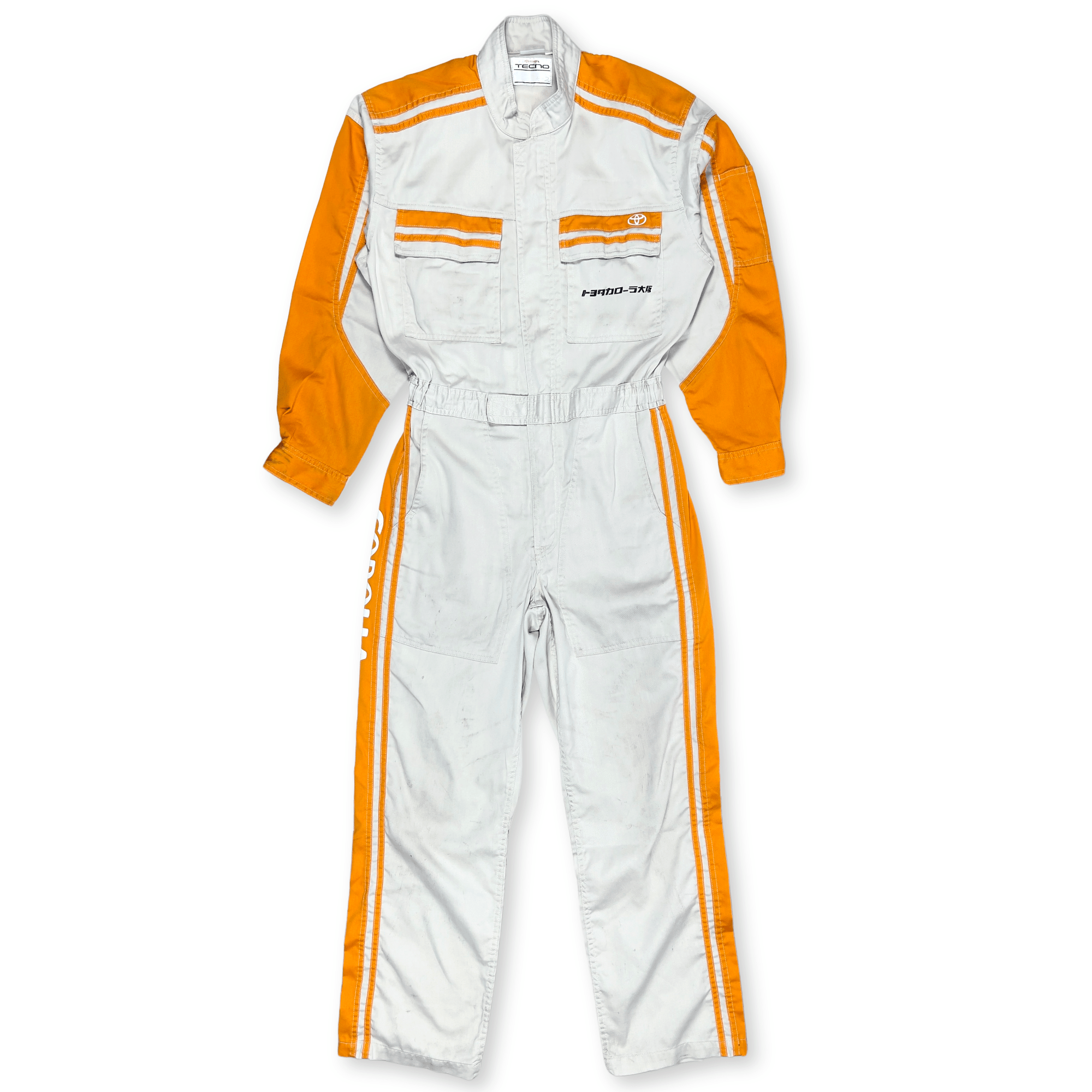 JDM Retro Toyota Corolla Tecno Summer Coveralls Jumpsuit Tsunagi Orange - Sugoi JDM