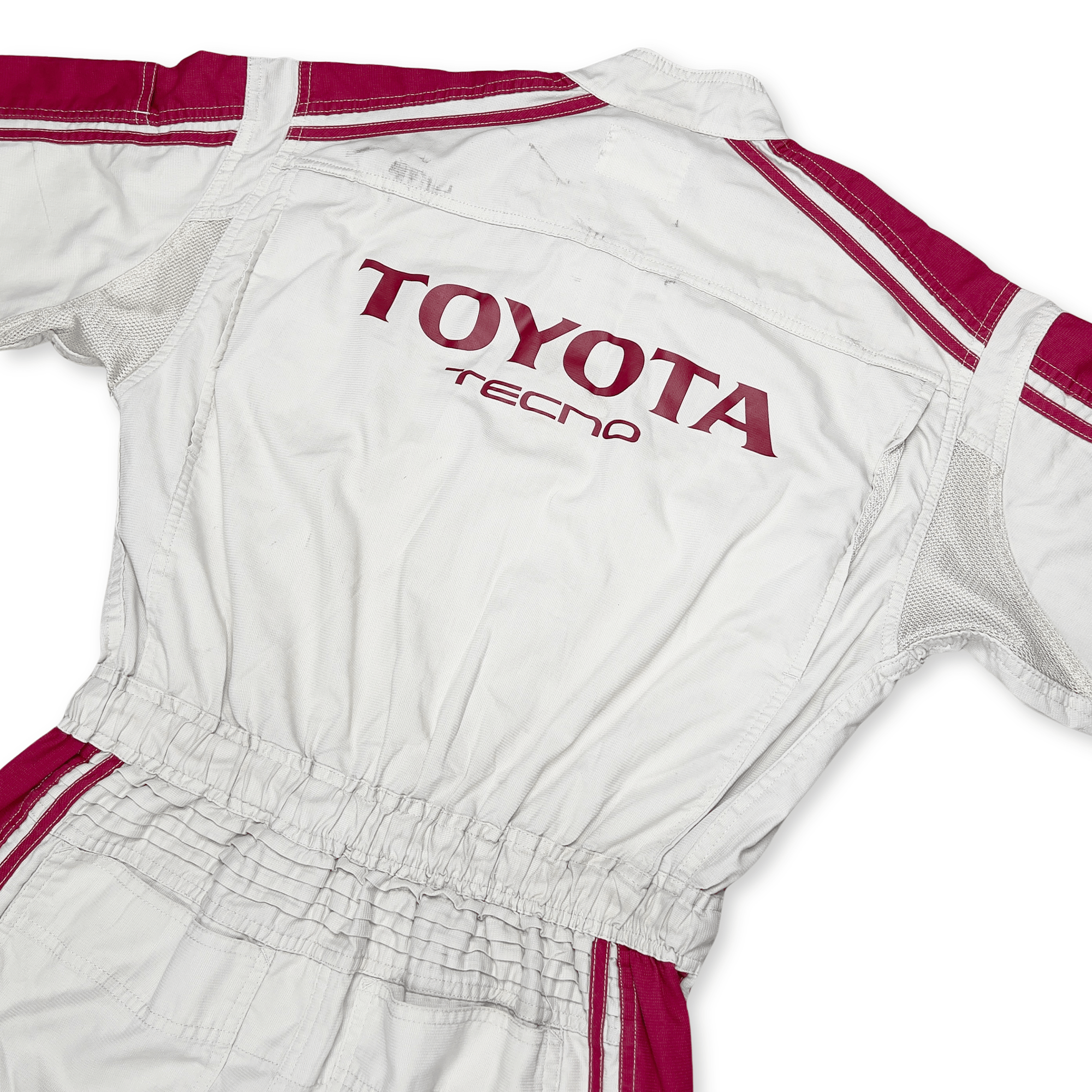 JDM Retro Toyota Tecno Summer Short Sleeve Jumpsuit Coveralls Tsunagi Red - Sugoi JDM