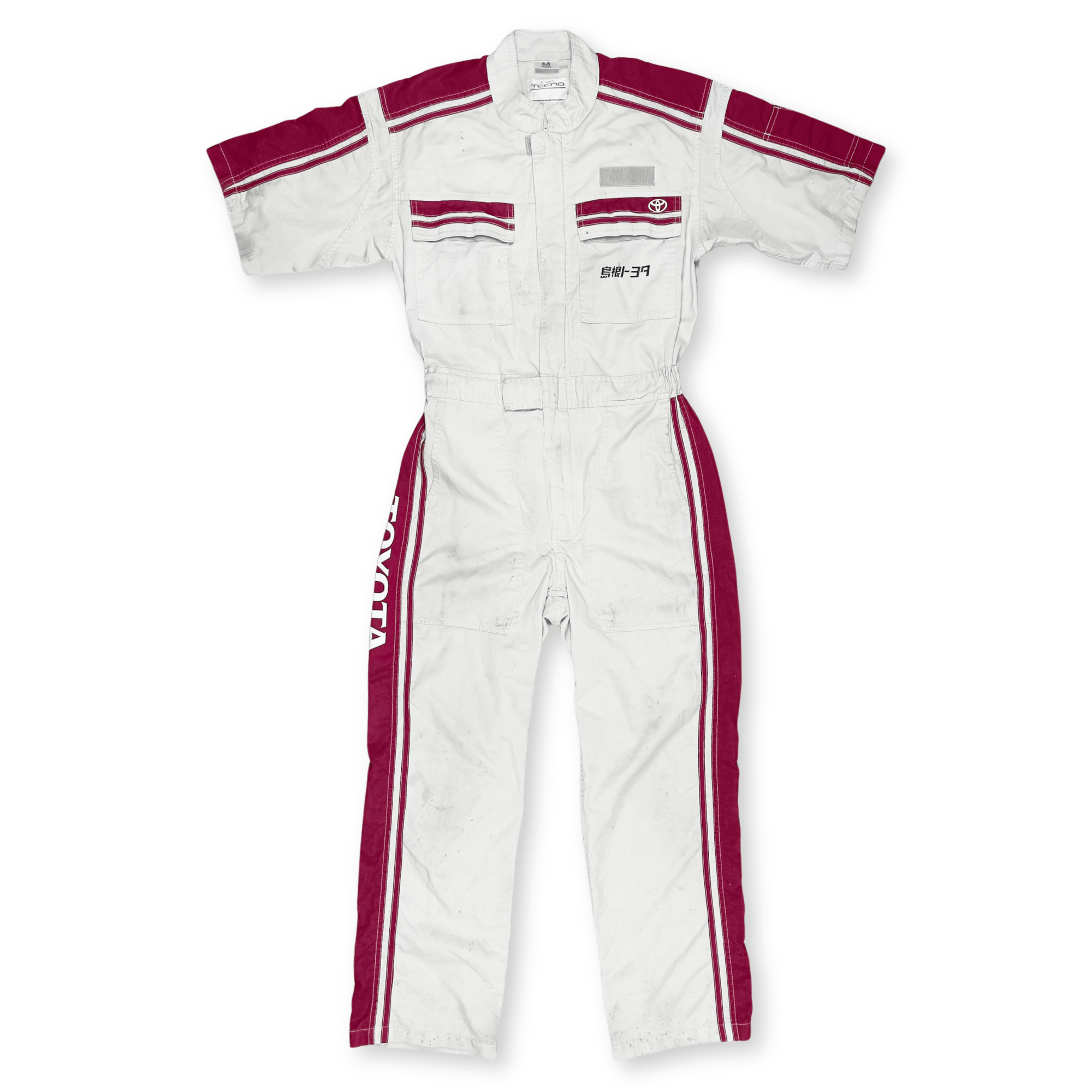 JDM Retro Toyota Tecno Summer Short Sleeve Jumpsuit Coveralls Tsunagi Red - Sugoi JDM