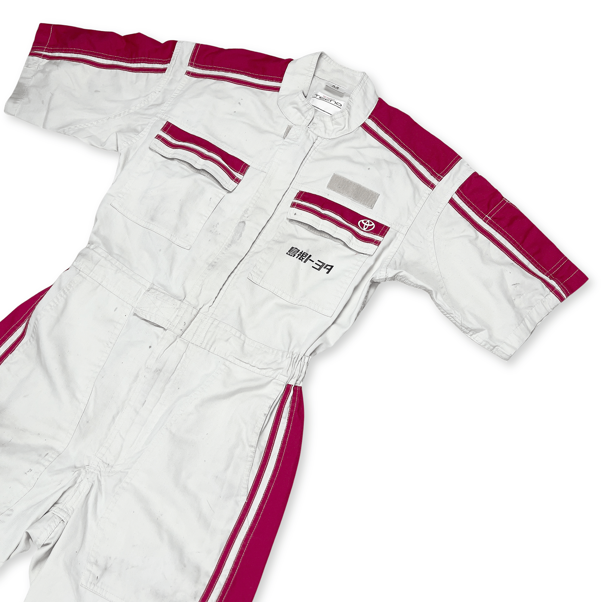 JDM Retro Toyota Tecno Summer Short Sleeve Jumpsuit Coveralls Tsunagi Red - Sugoi JDM