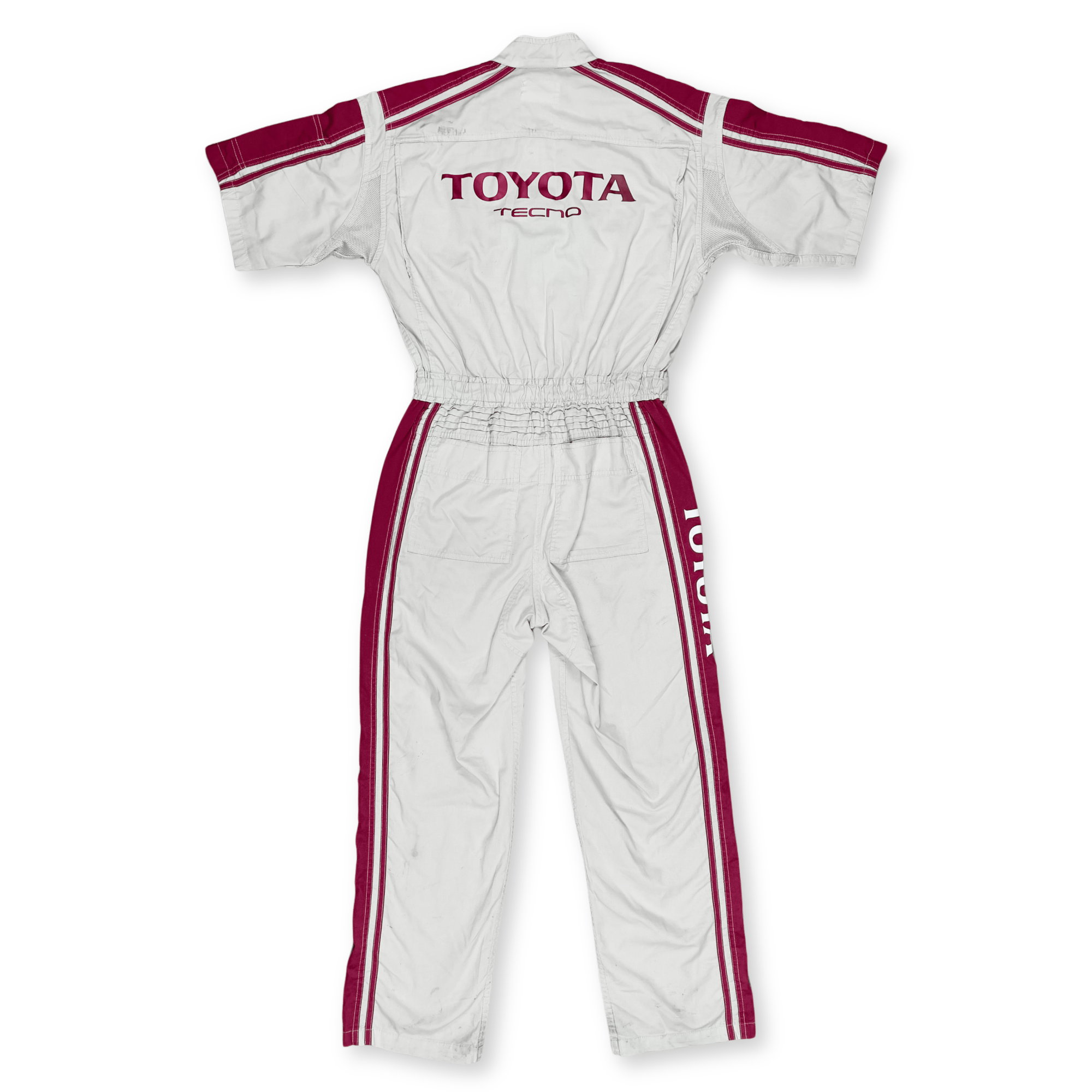 JDM Retro Toyota Tecno Summer Short Sleeve Jumpsuit Coveralls Tsunagi Red - Sugoi JDM