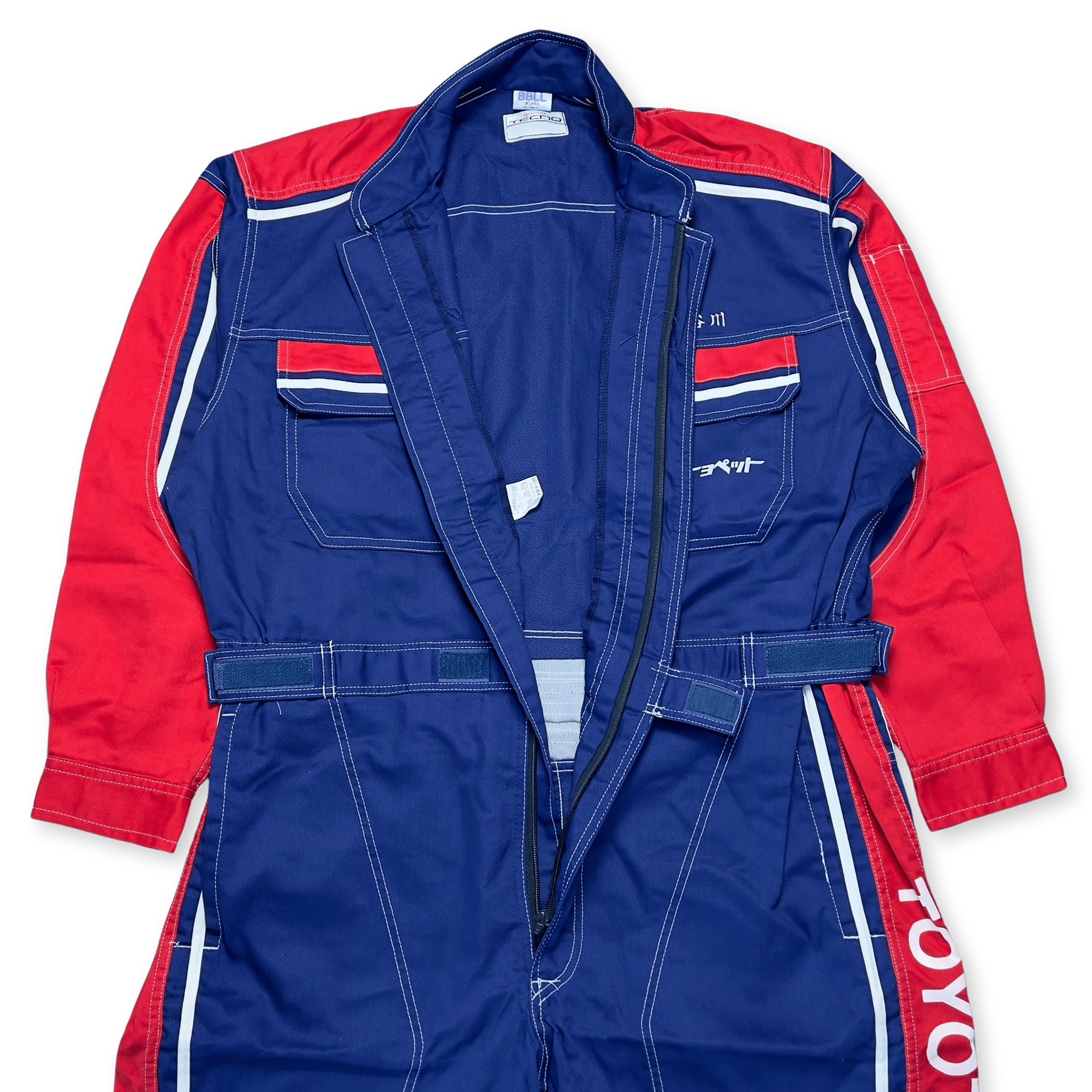 New Retro JDM Toyota Toyopet Tecno Mechanic Coveralls Tsunagi Blue Red - Sugoi JDM