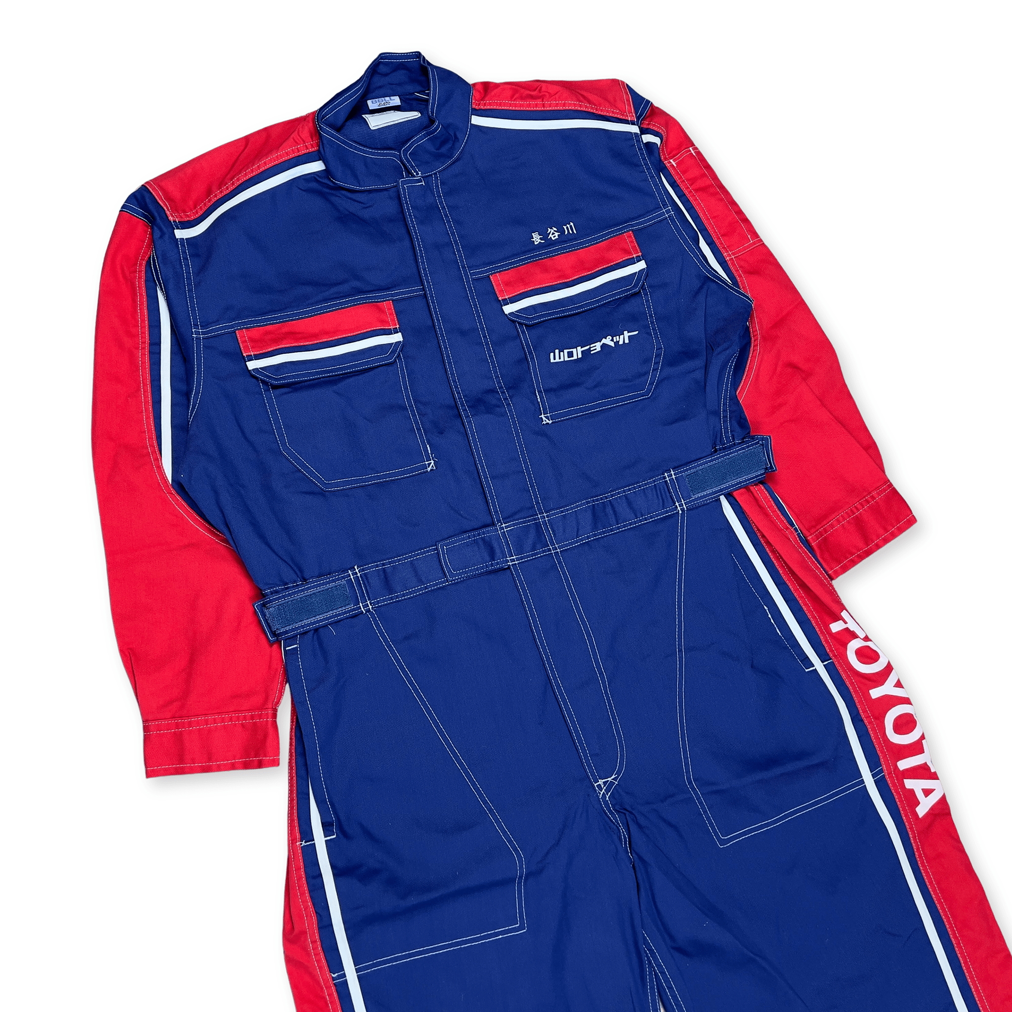 New Retro JDM Toyota Toyopet Tecno Mechanic Coveralls Tsunagi Blue Red - Sugoi JDM