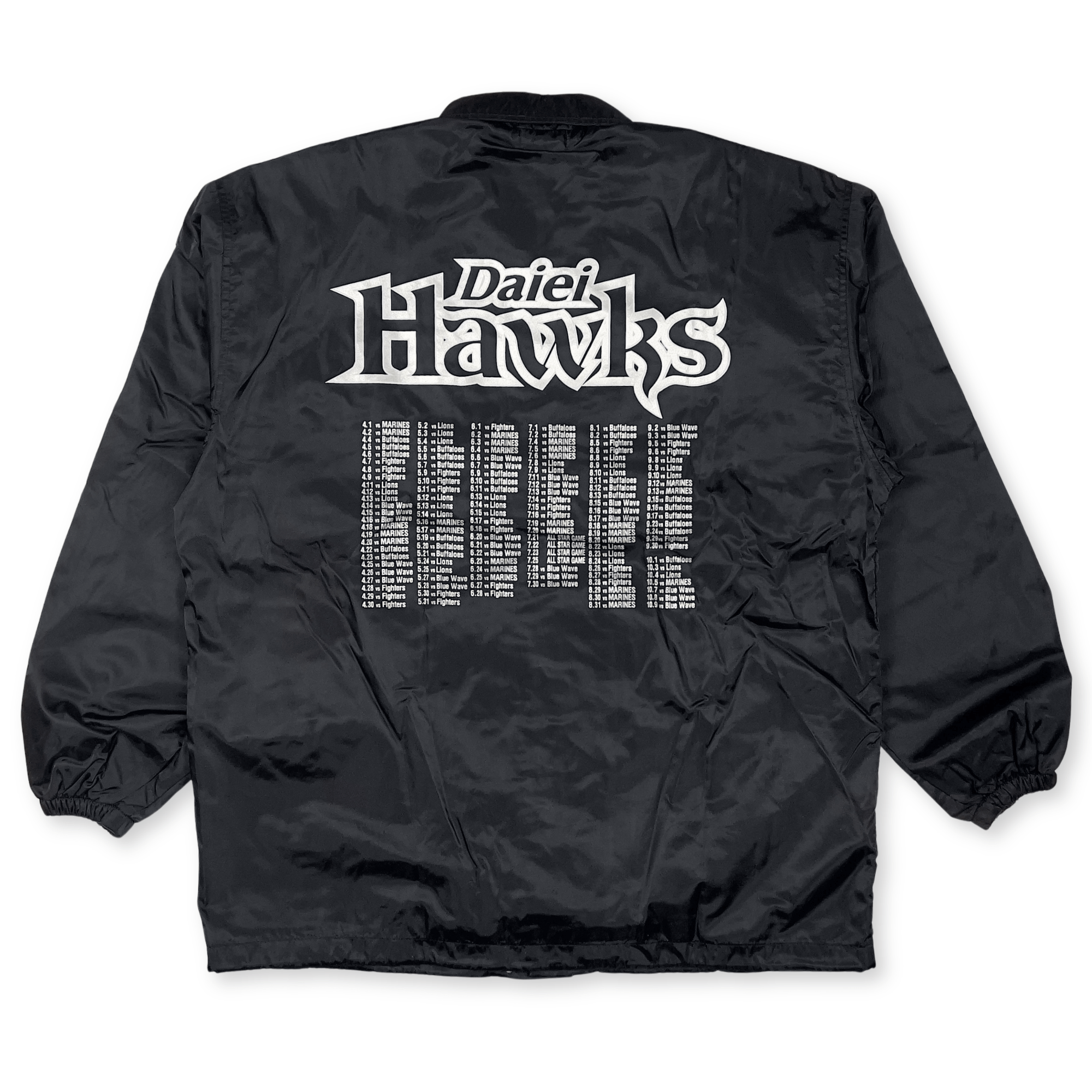 New Vintage Japan NPB Fukuoka Daiei Hawks Schedule Coaches Jacket Black - Sugoi JDM