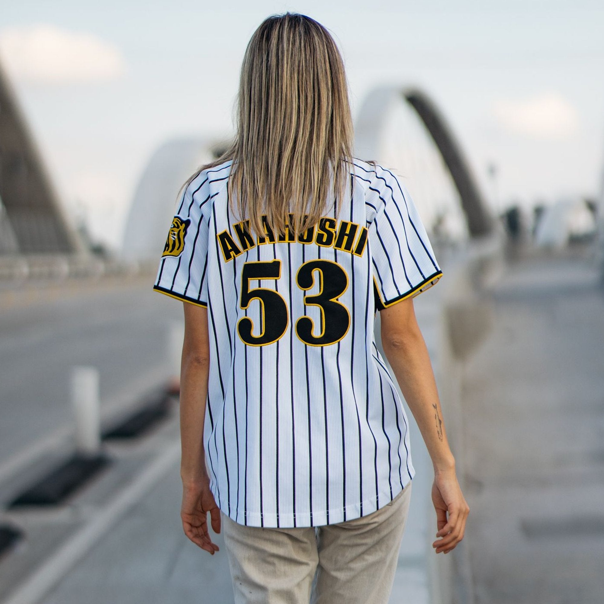 Retro Japan Hanshin Tigers Norihiro Akahoshi Baseball Home Knit Jersey #53 - Sugoi JDM