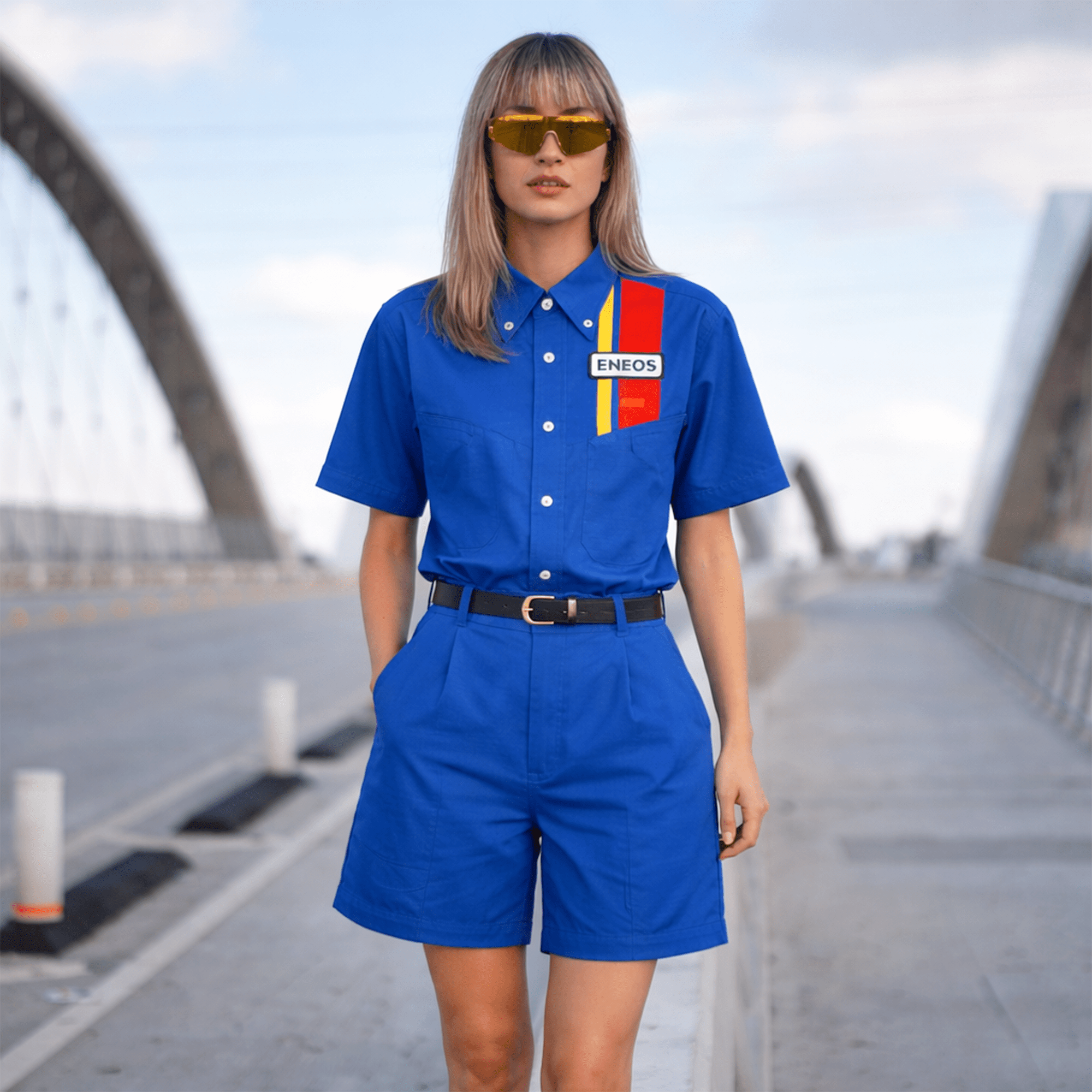 Retro Japan JDM Genuine ENEOS Oil Women's Staff Long Sleeve And Shorts Setup - Sugoi JDM