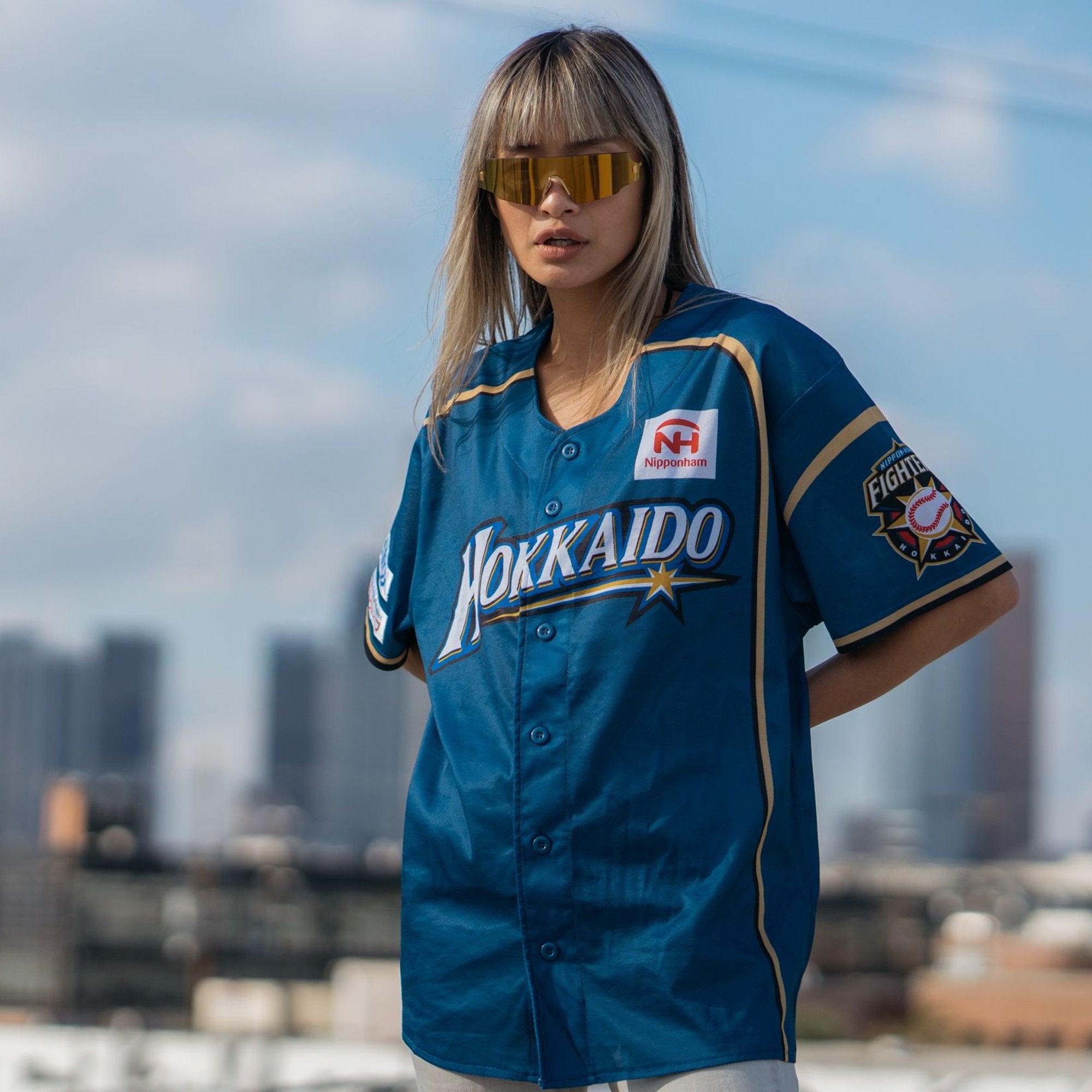 Retro Japan NPB We Love Hokkaido Nippon Ham Fighters Fan Jersey Blue - Sugoi JDM