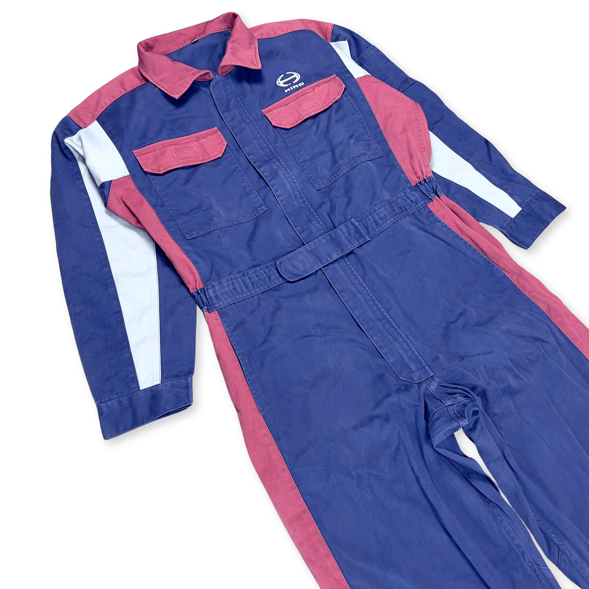 Retro Japan Showa Era JDM Hino Toyota Motors Staff Tsunagi Coveralls Blue - Sugoi JDM