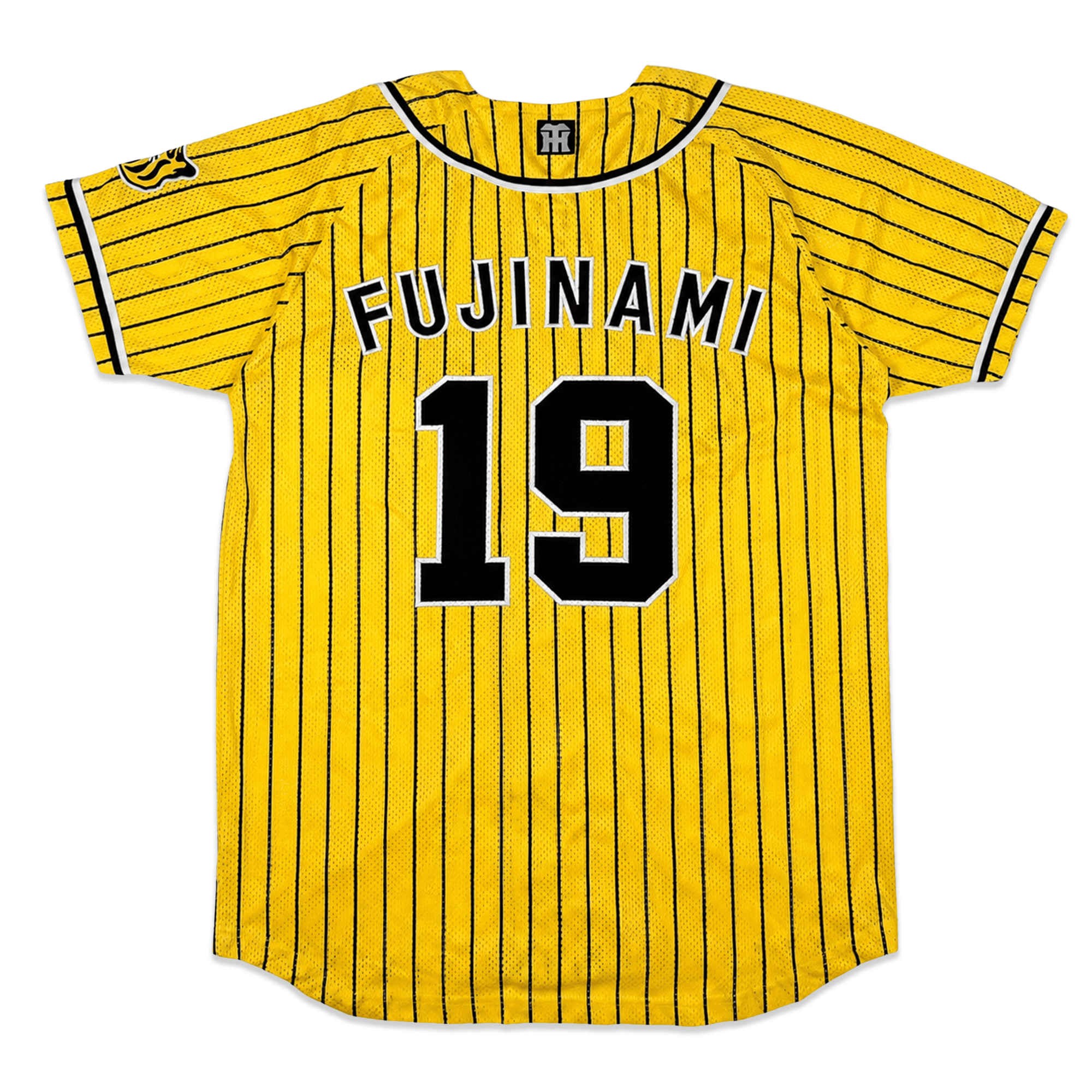 Retro NPB Hanshin Tigers Shintaro Fujinami Striped Baseball Jersey Yellow 19 - Sugoi JDM