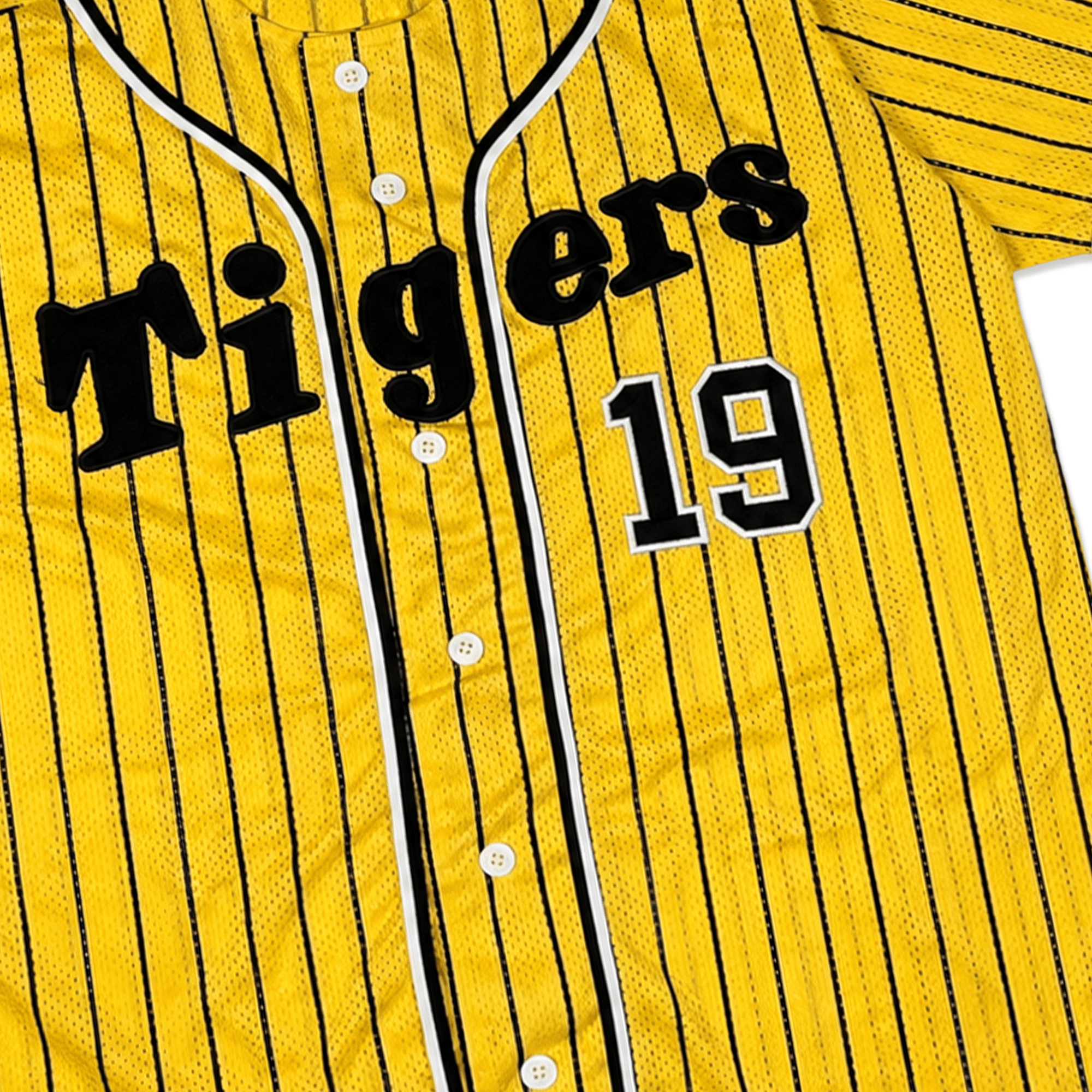 Retro NPB Hanshin Tigers Shintaro Fujinami Striped Baseball Jersey Yellow 19 - Sugoi JDM