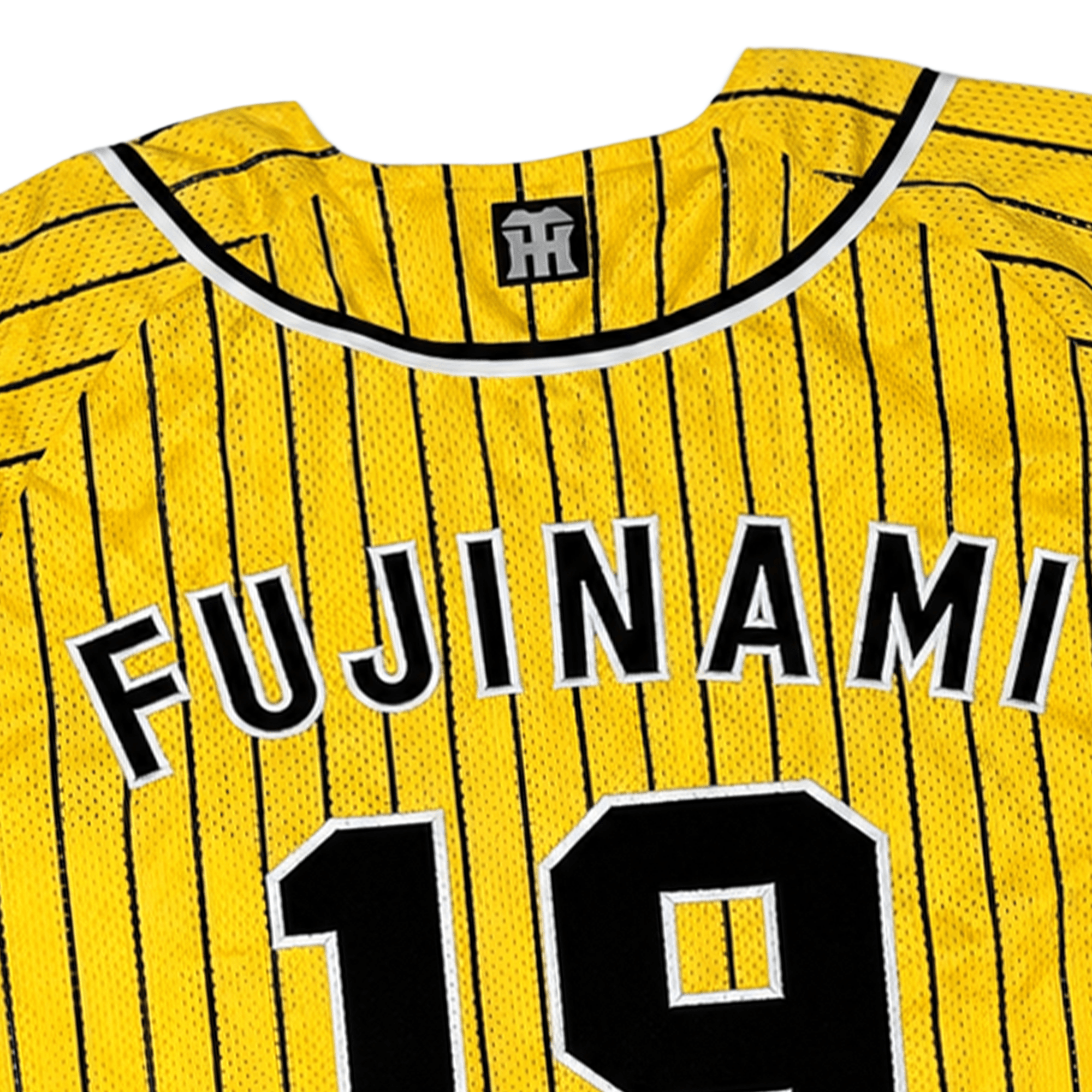 Retro NPB Hanshin Tigers Shintaro Fujinami Striped Baseball Jersey Yellow 19 - Sugoi JDM