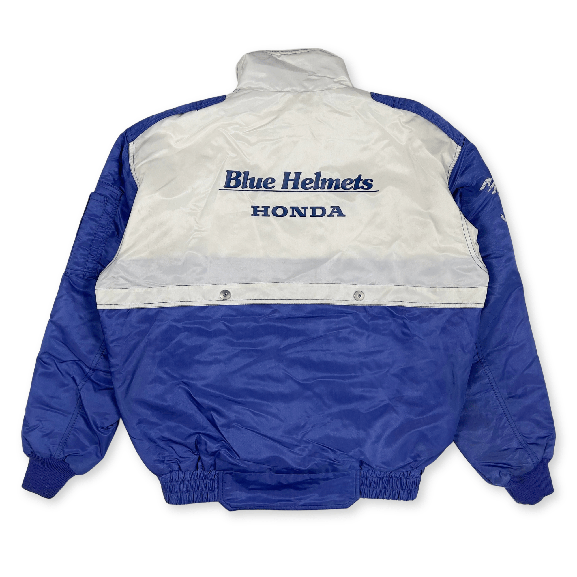 Retro Showa 1990s JDM Japan Honda Racing Blue Helmet Staff Jacket Blue - Sugoi JDM