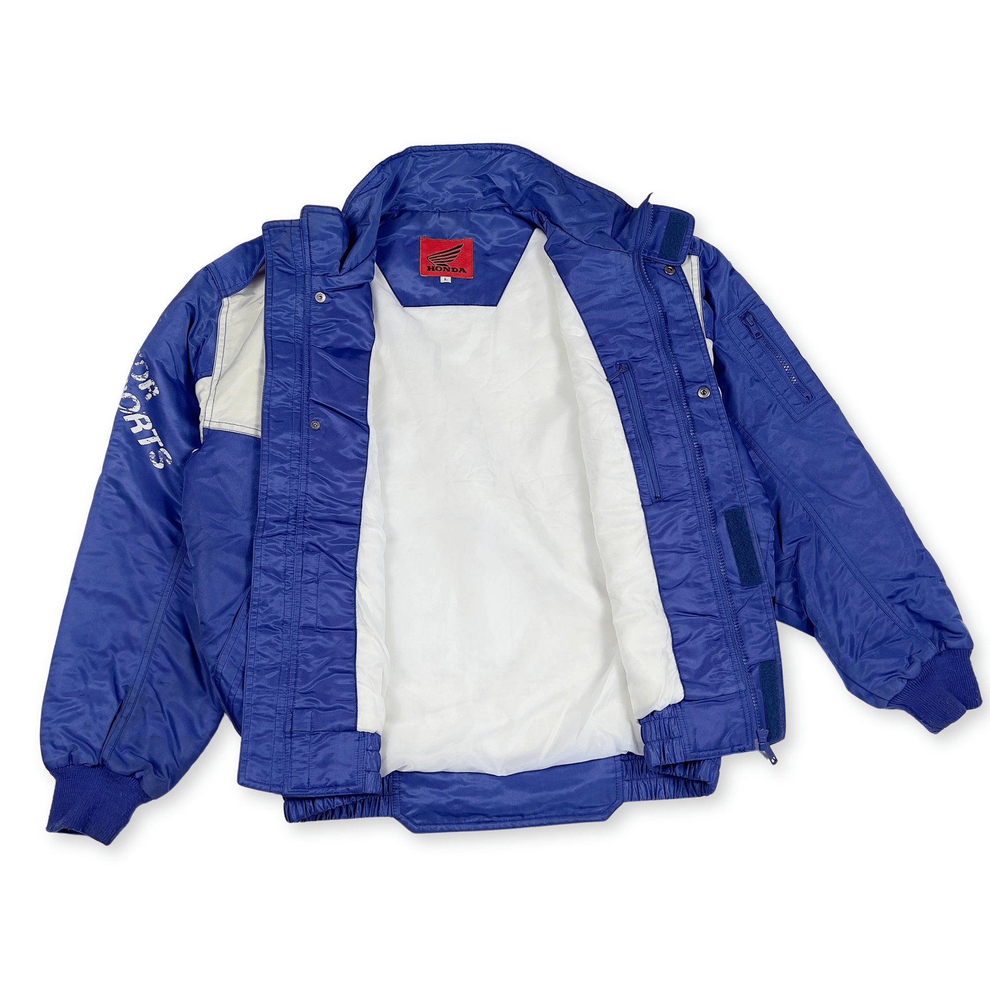 Retro Showa 1990s JDM Japan Honda Racing Blue Helmet Staff Jacket Blue - Sugoi JDM