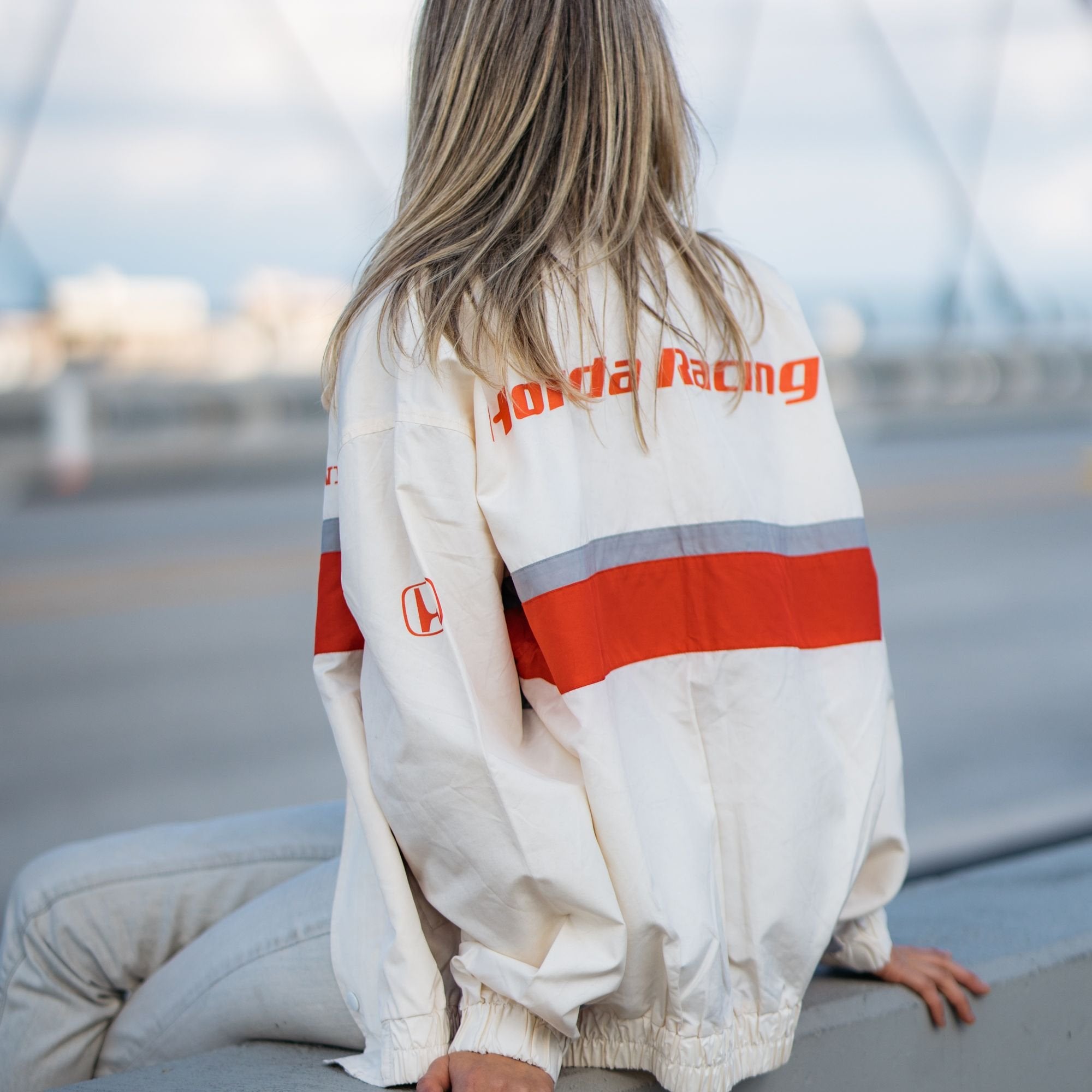 Retro Showa Era JDM Japan Honda Racing Team Light Jacket White - Sugoi JDM