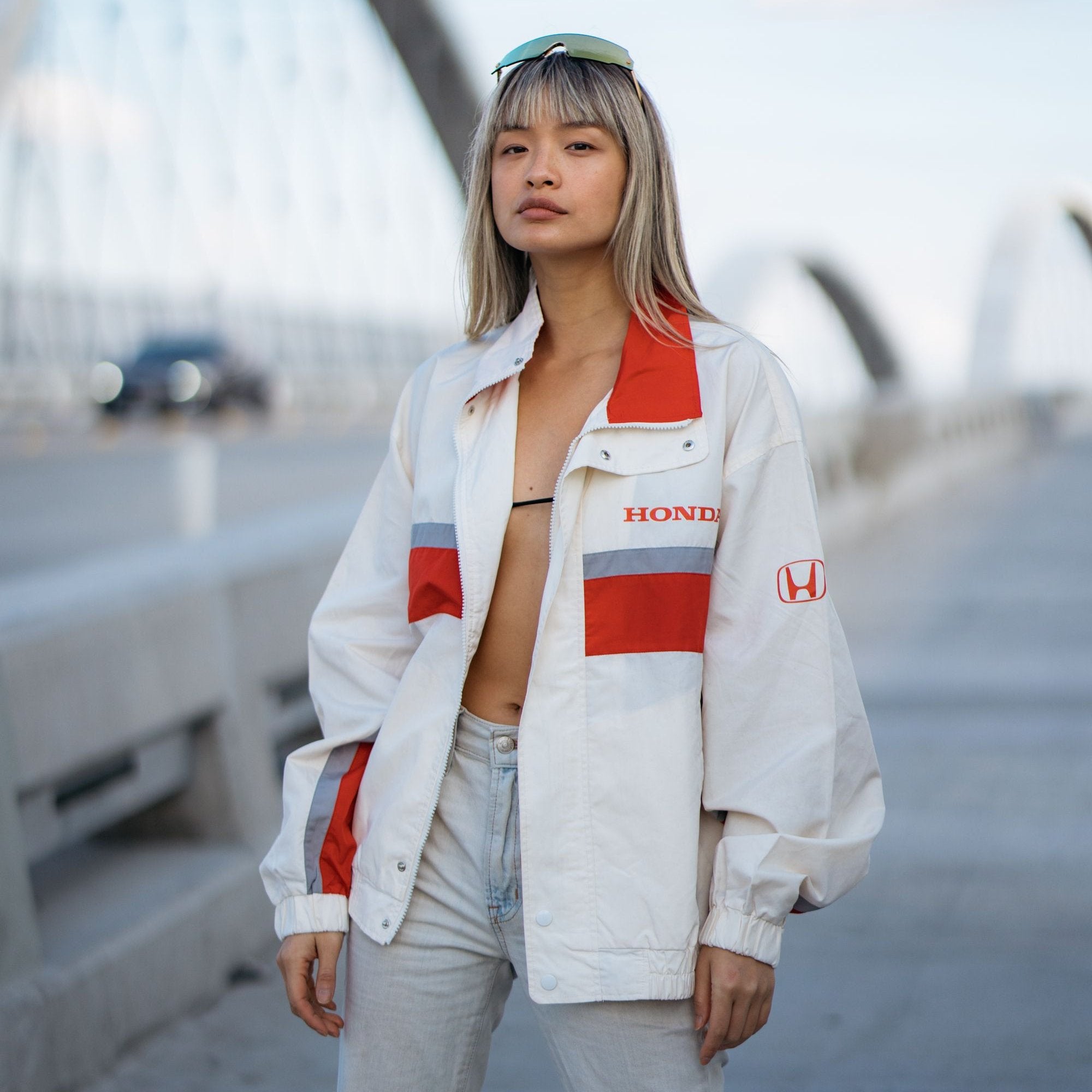 Retro Showa Era JDM Japan Honda Racing Team Light Jacket White - Sugoi JDM