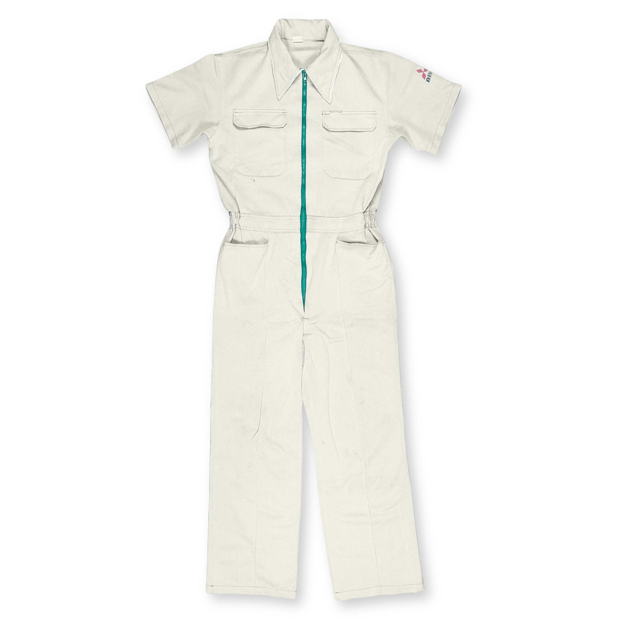 Vintage 1970s JDM Showa Mitsubishi Motors Short Sleeve Coveralls Tsunagi Beige - Sugoi JDM