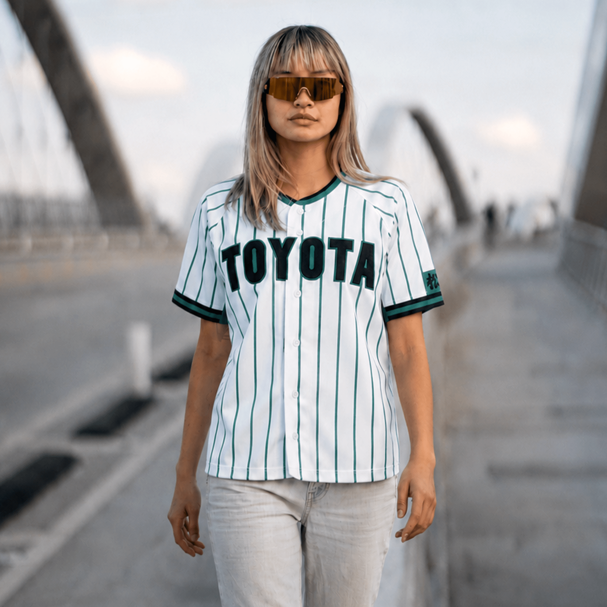 Vintage Descente Toyota Matsuhidai Japan Baseball Jersey 1980s Green Pinstripe - Sugoi JDM