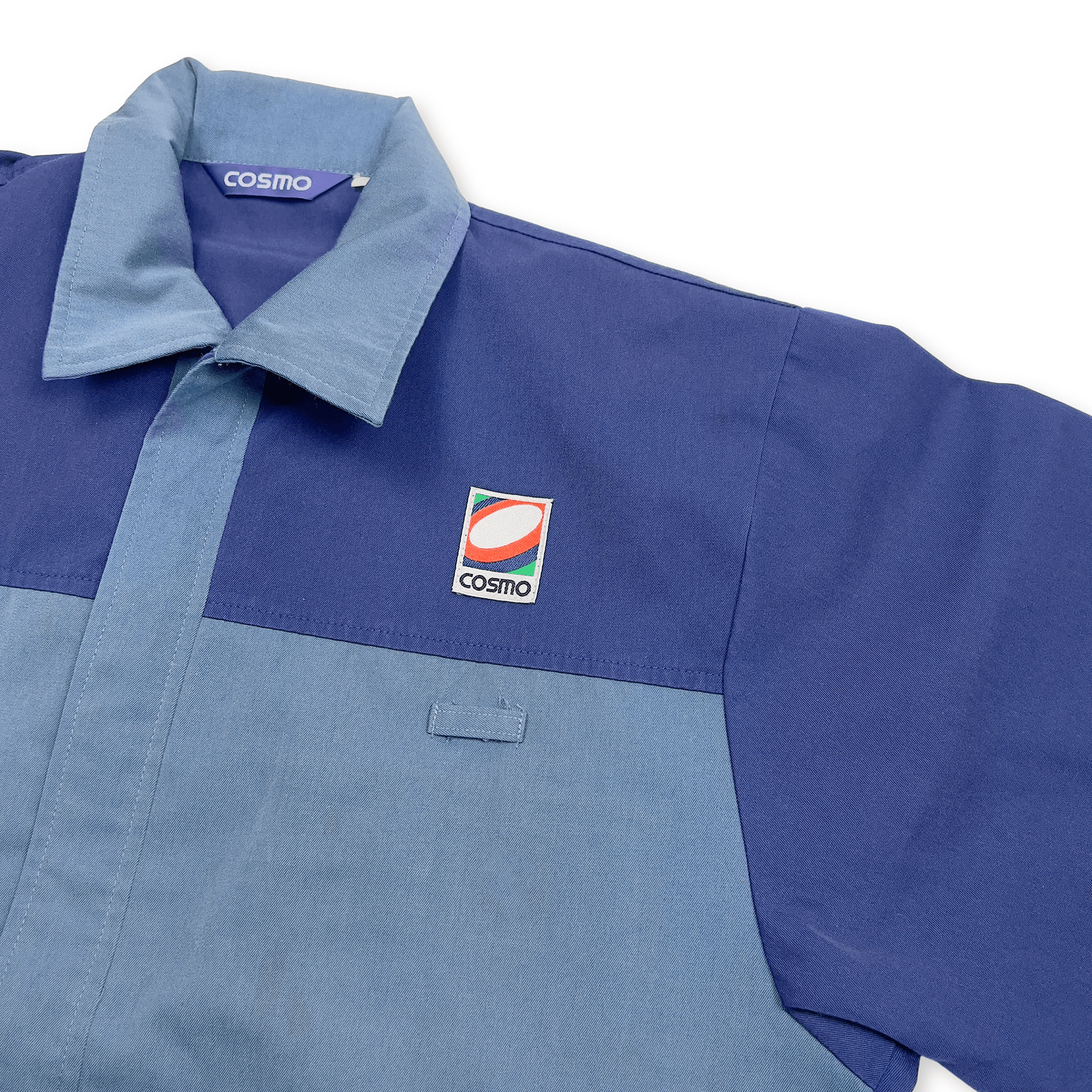 Vintage Showa Japan Cosmo Gas Station Staff Workwear Bomber Jacket Blue - Sugoi JDM