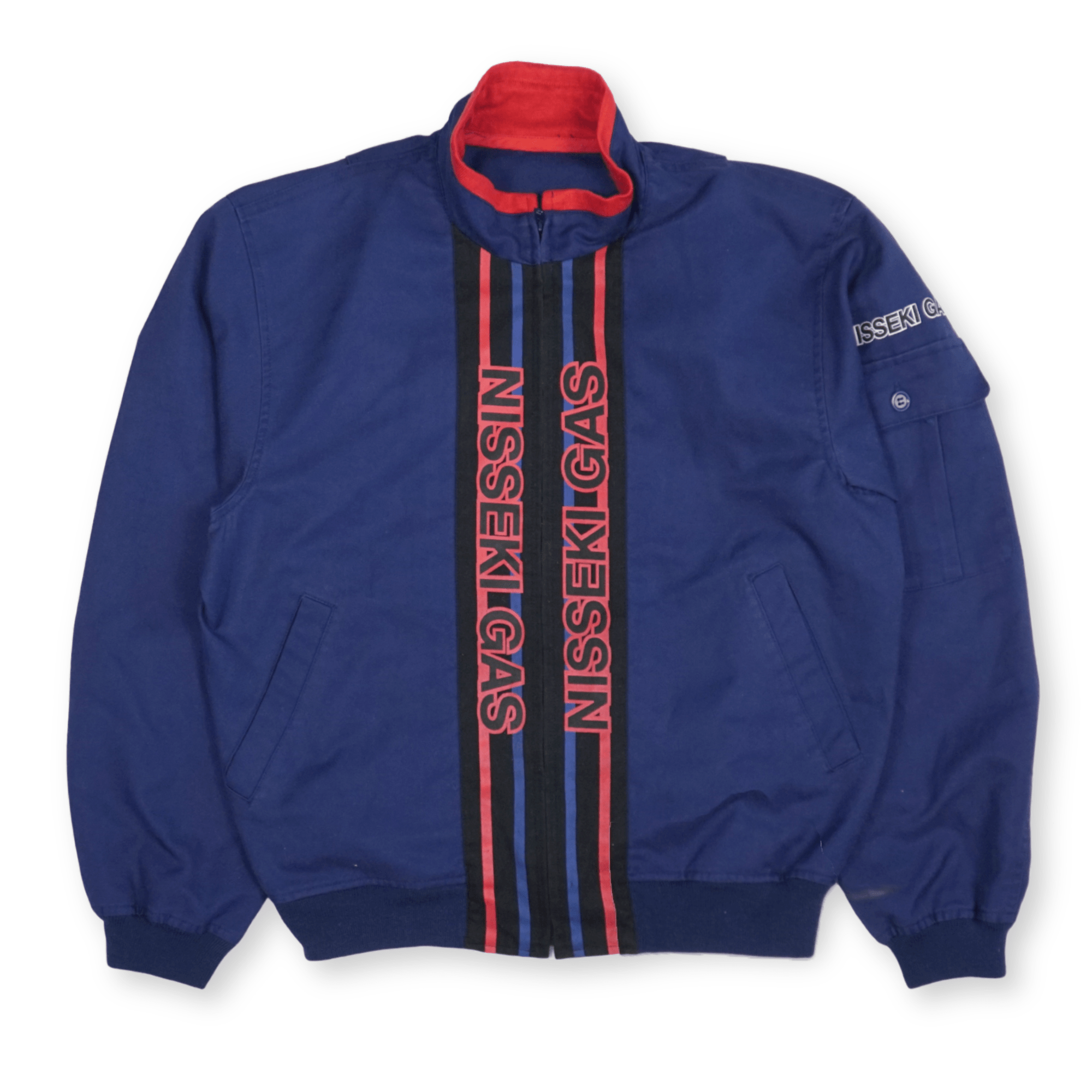 Vintage Showa Japan Nisseki Gas Station Staff Workwear Bomber Jacket Blue - Sugoi JDM