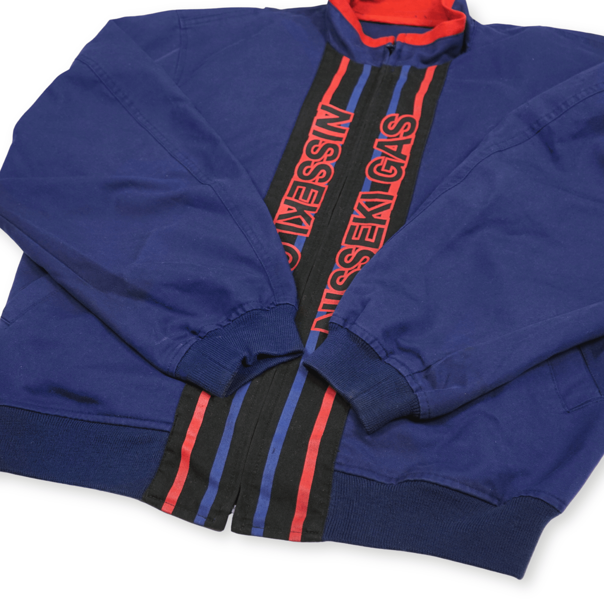 Vintage Showa Japan Nisseki Gas Station Staff Workwear Bomber Jacket Blue - Sugoi JDM