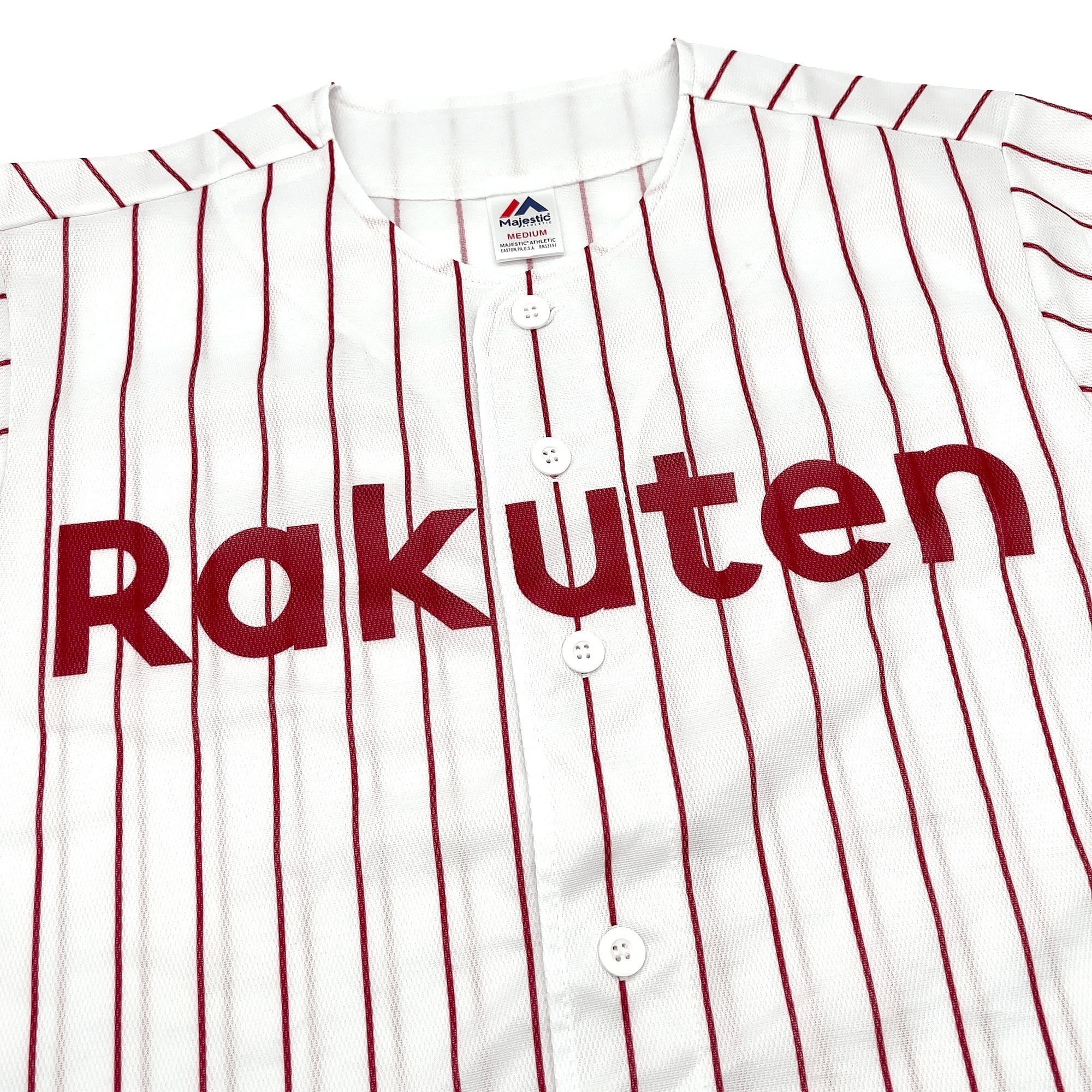 Genuine Japan Baseball Majestic Tohoku Rakuten Eagles Pin Stripe Jersey White - Sugoi JDM