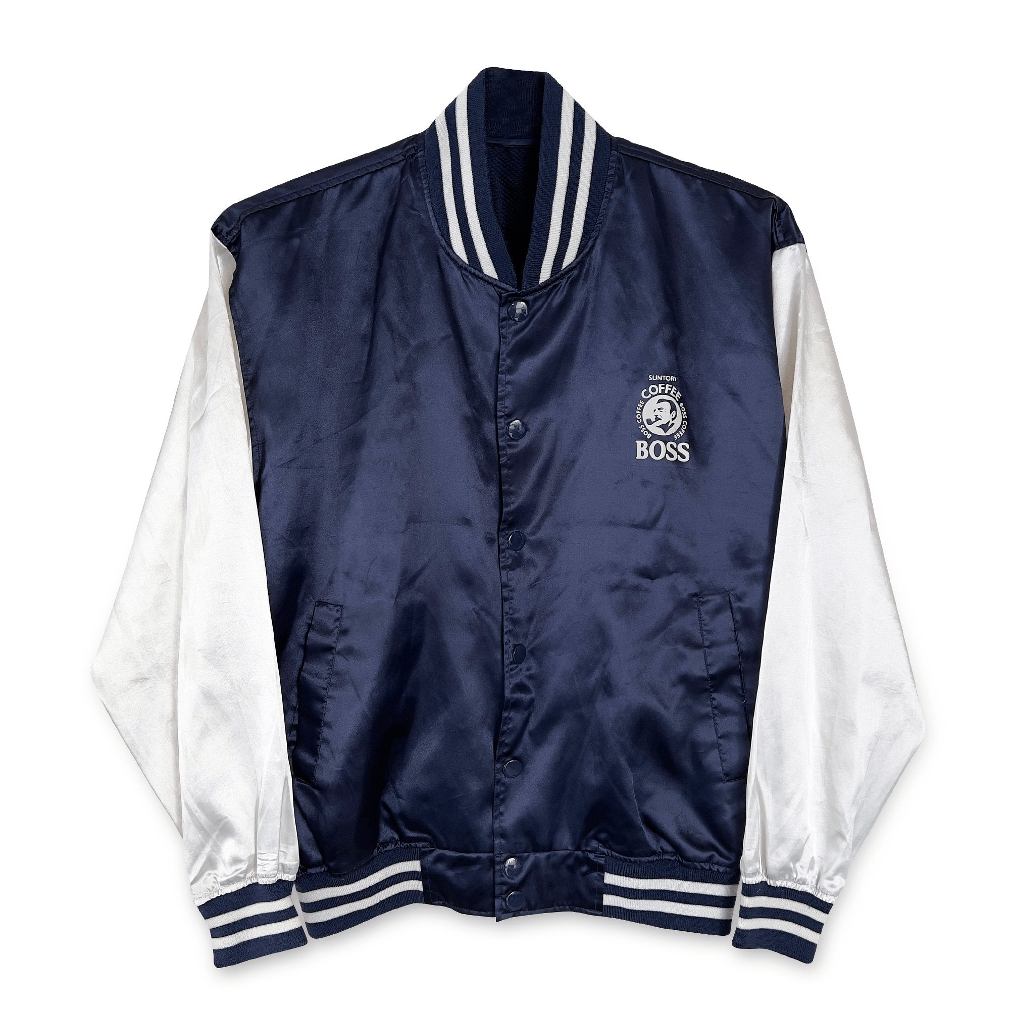Genuine Vintage JDM Japan Suntory Boss Coffee Varsity Jacket Navy - Sugoi JDM