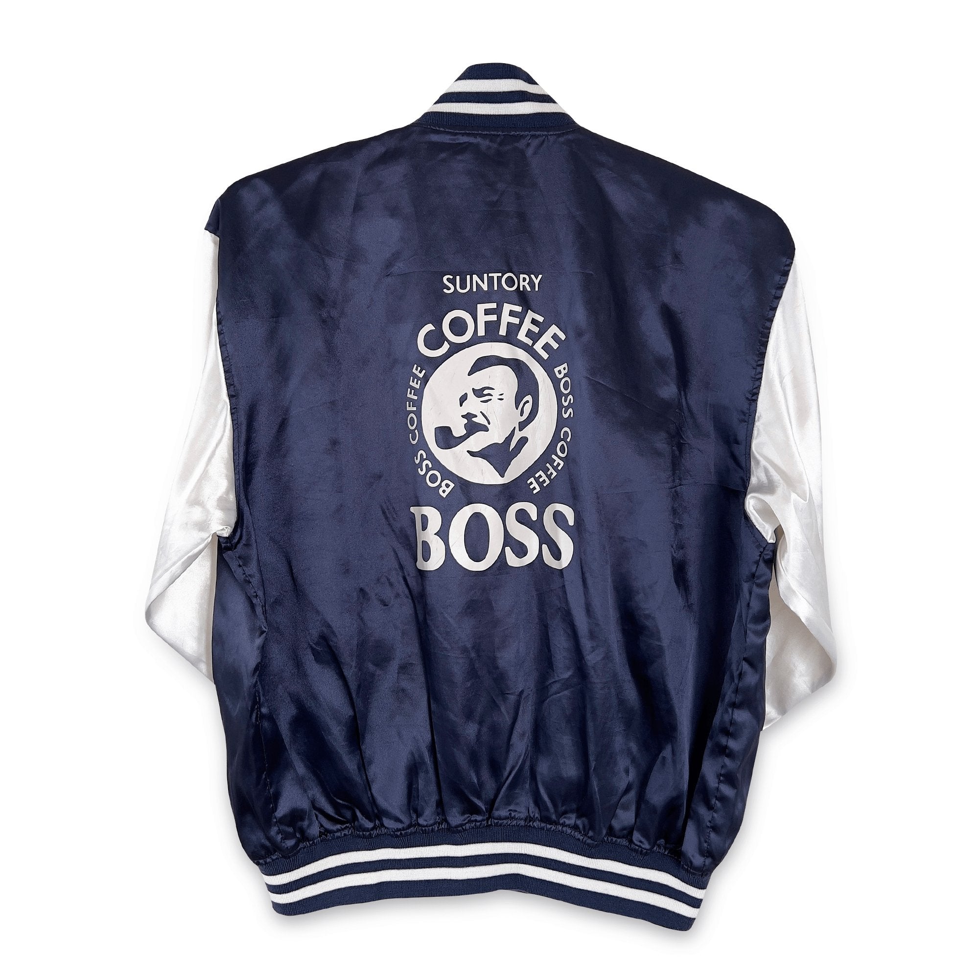 Genuine Vintage JDM Japan Suntory Boss Coffee Varsity Jacket Navy - Sugoi JDM
