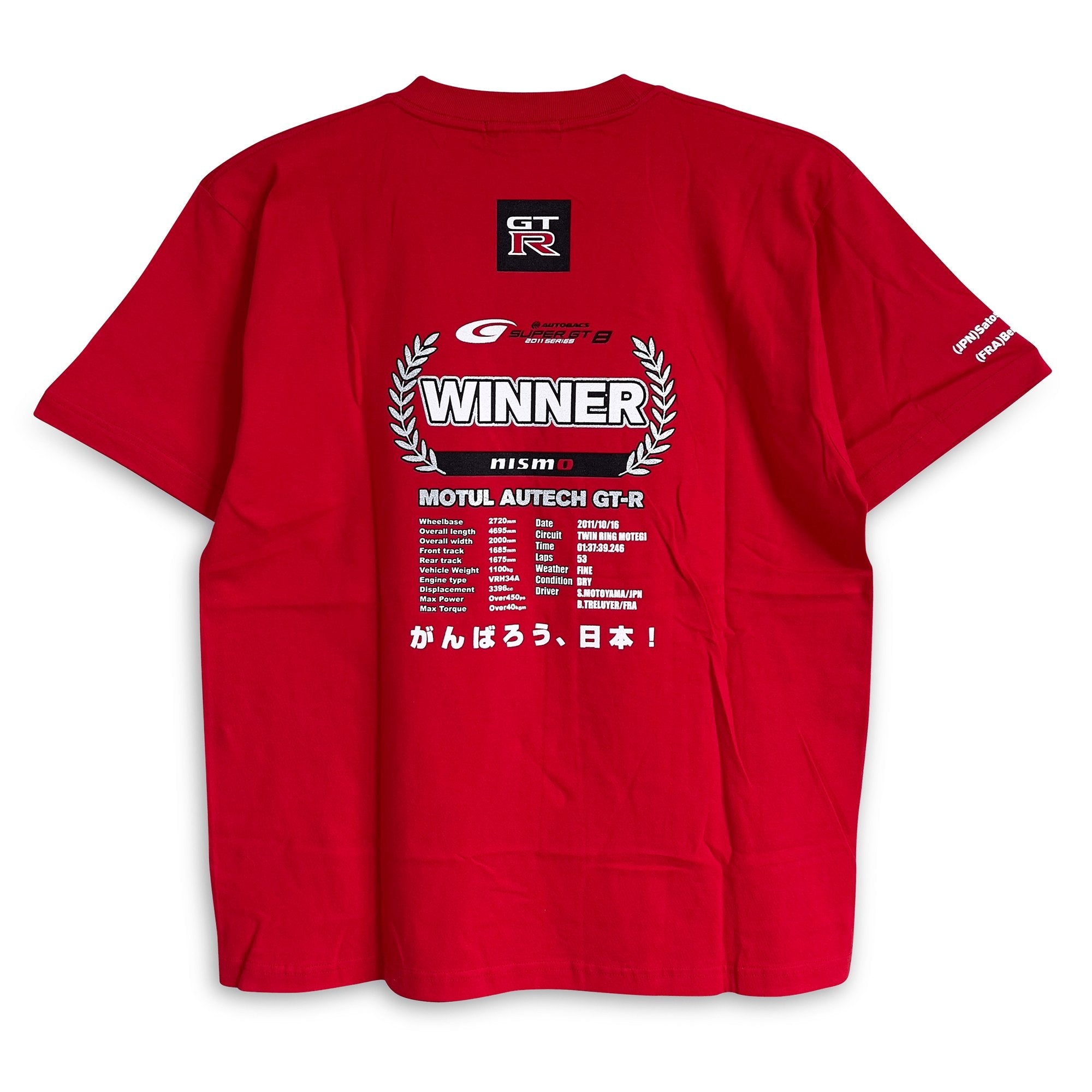 JDM Retro Nismo Motul Autech Nissan Skyline GT-R Super GT Winner Shirt 2011 Red - Sugoi JDM