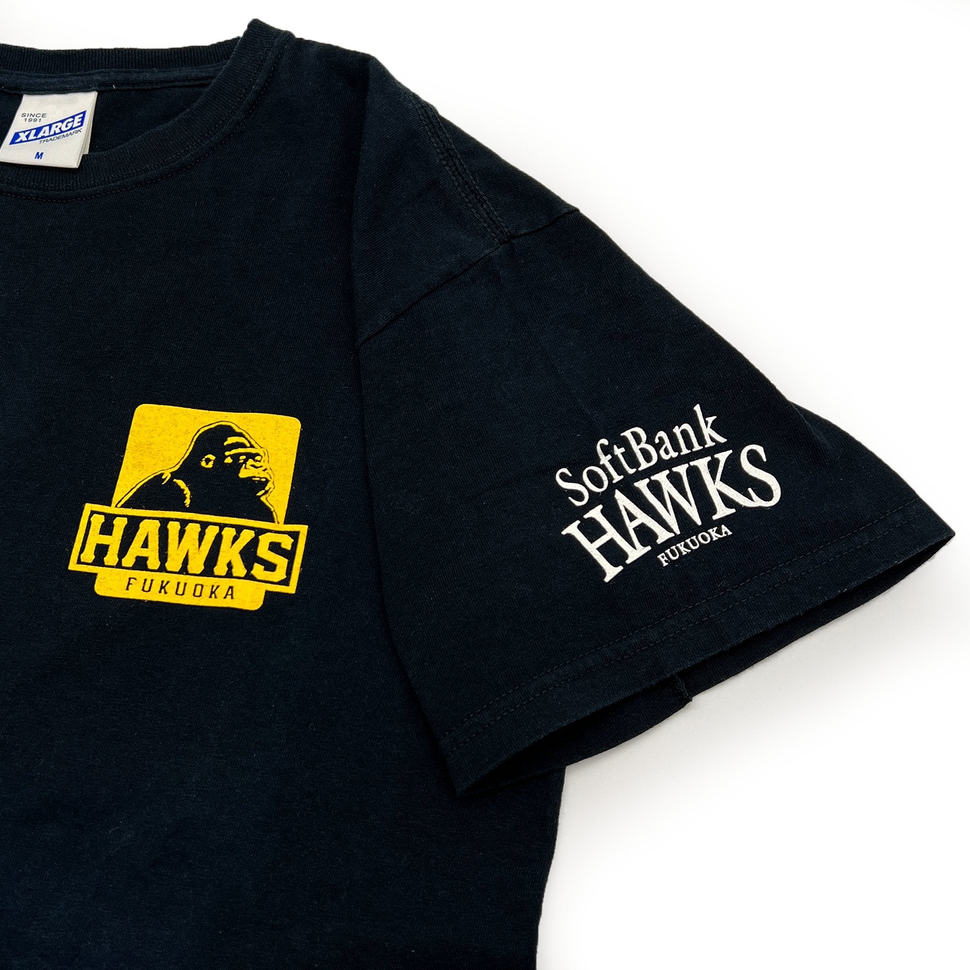 New Retro Japan Fukuoka Softbank Hawks XLARGE Collaboration T-Shirt Black - Sugoi JDM