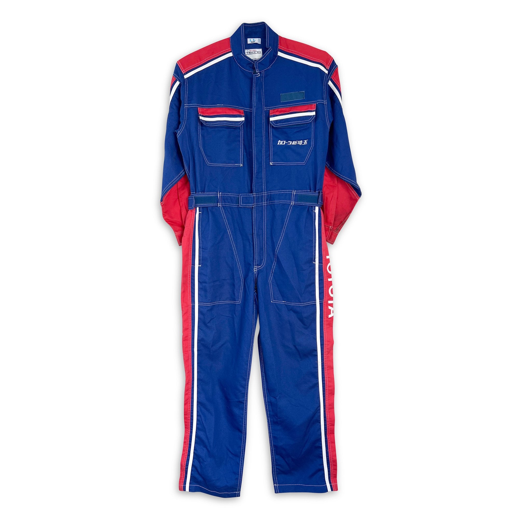 New Retro JDM Toyota Corolla Tecno Tsunagi Jumpsuit Mechanic Suite Blue Red - Sugoi JDM