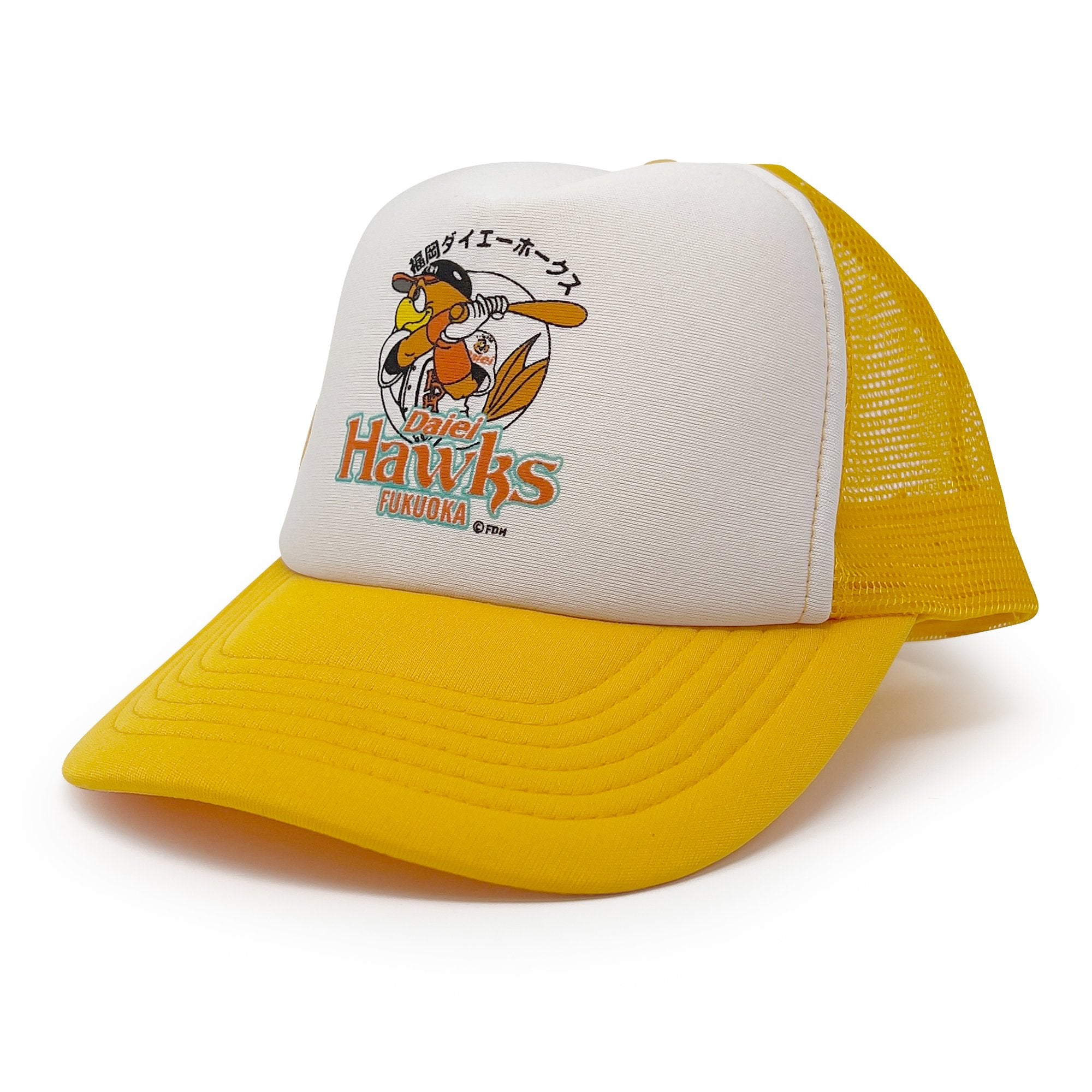 New Vintage NPB Japanese Baseball Fukuoka Daiei Hawks Trucker Hat Yellow - Sugoi JDM