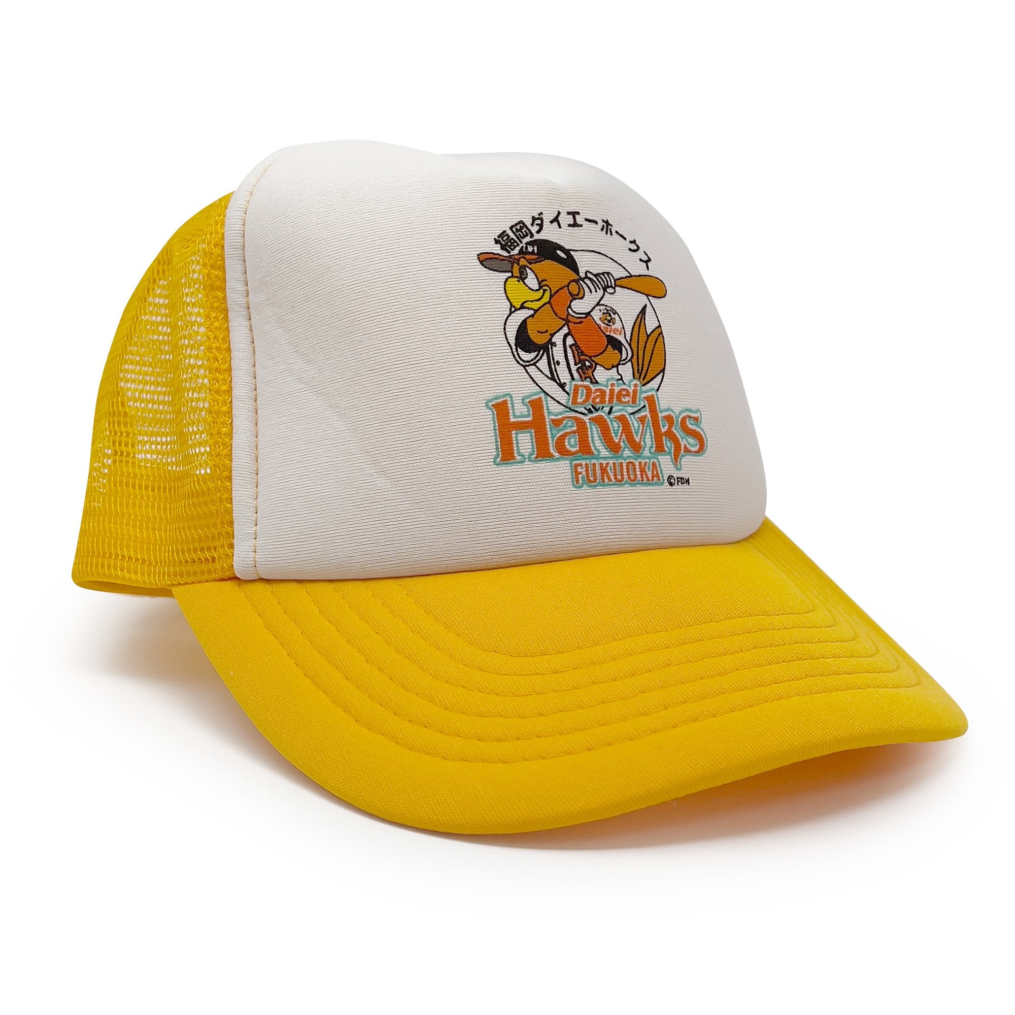 New Vintage NPB Japanese Baseball Fukuoka Daiei Hawks Trucker Hat Yellow - Sugoi JDM