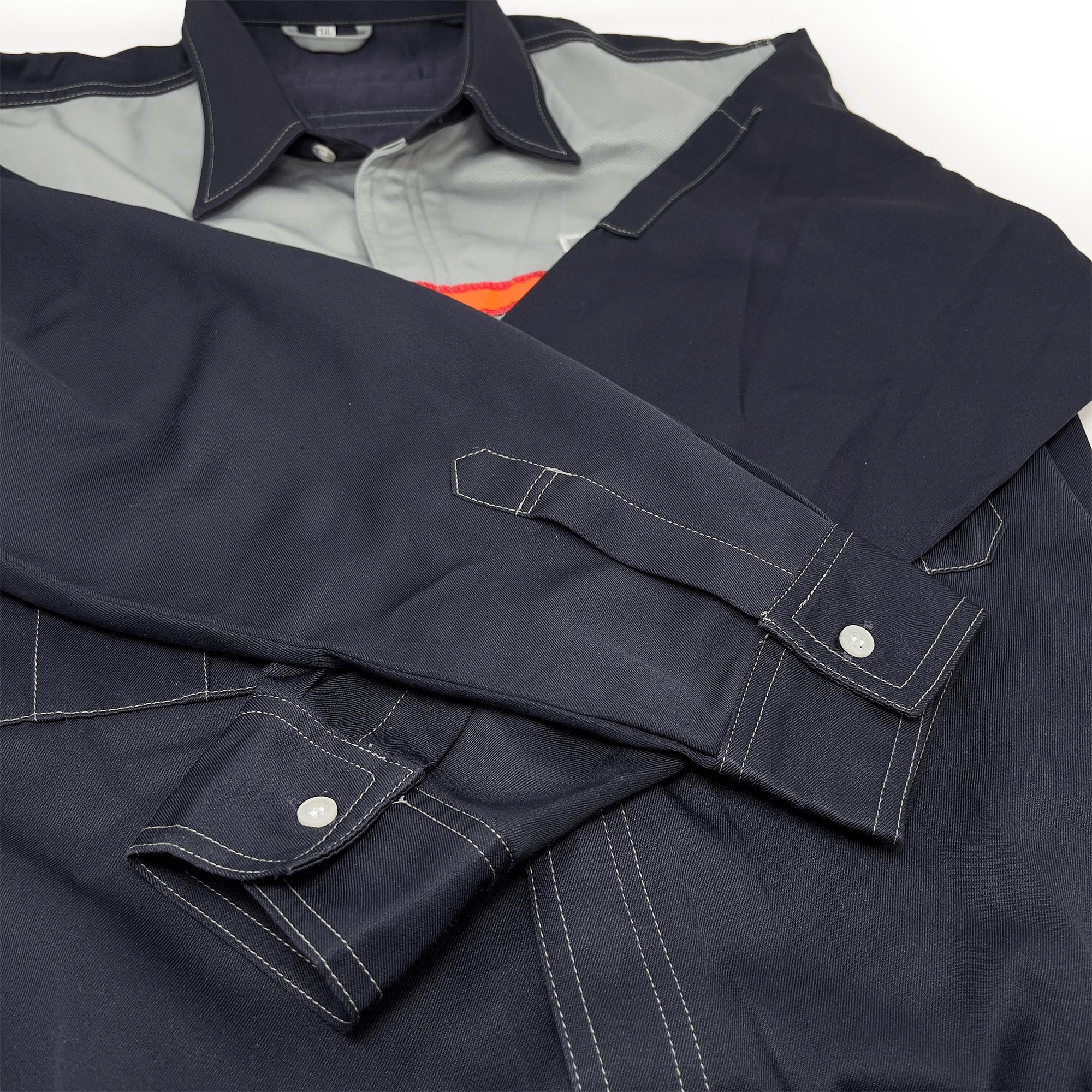 Retro Japan JDM ENEOS Oil Staff Long Sleeve Button Up Shirt Blue - Sugoi JDM