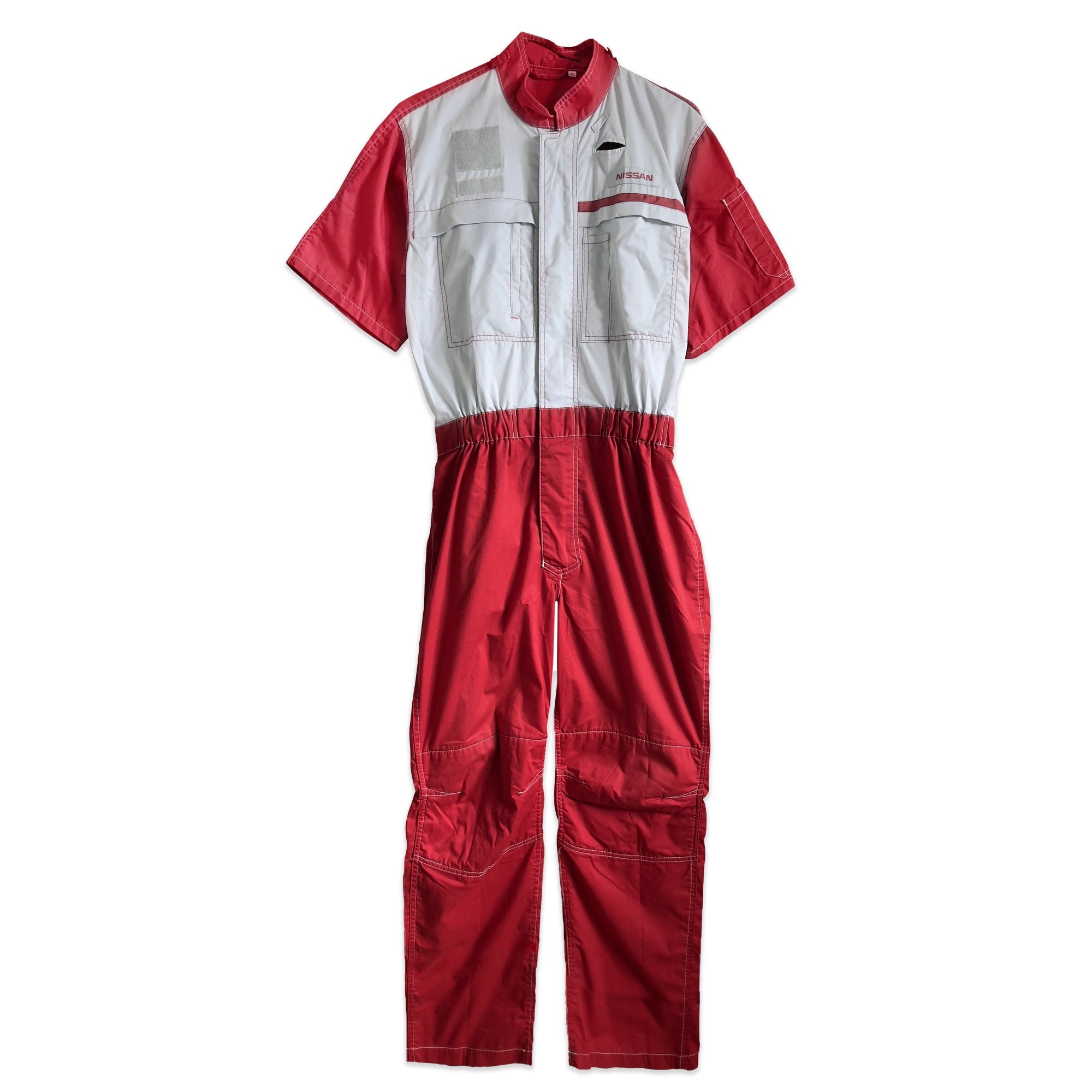 Retro Japan JDM Nissan Summer Tsunagi Mechanics Short Sleeve Coverall Red - Sugoi JDM