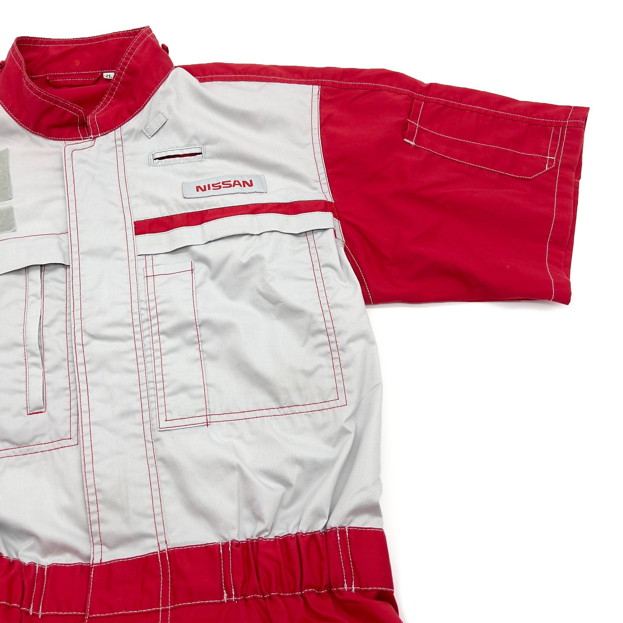 Retro Japan JDM Nissan Summer Tsunagi Mechanics Short Sleeve Coverall Red - Sugoi JDM