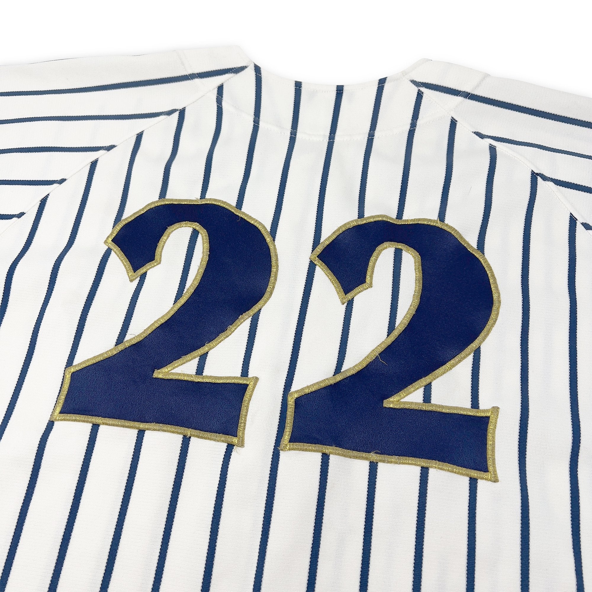 Retro Japan Mizuno Koshien Tokai Sugao High School Pin Stripe Baseball Jersey #22 - Sugoi JDM