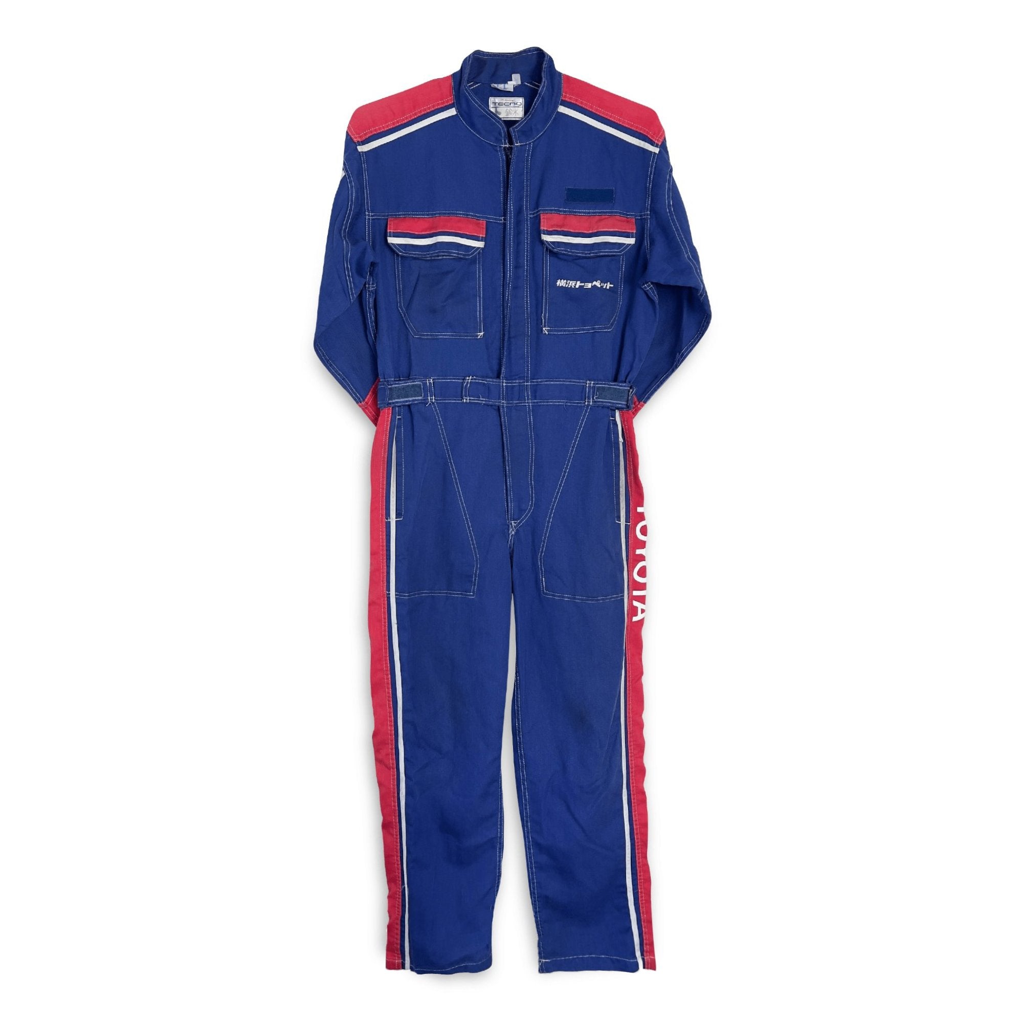 Retro JDM Toyota Toyopet Tecno Coveralls Mechanic Suite Tsunagi Blue Red - Sugoi JDM
