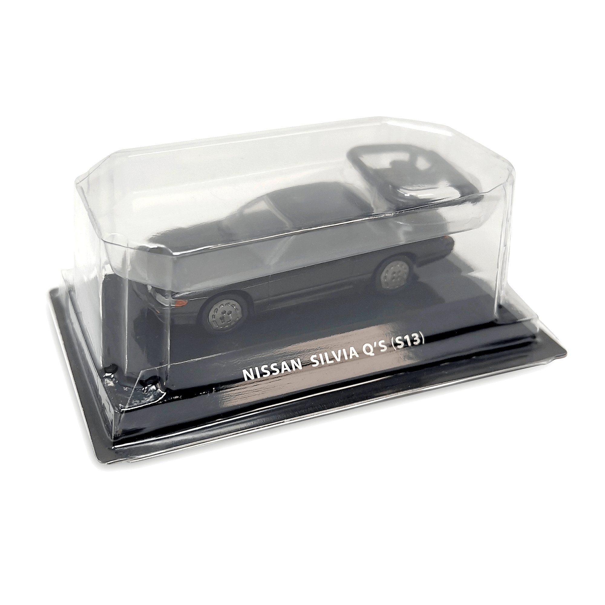 Retro Nissan Road Car Trajectory Shokugan Silvia Q's S13 Super Black Diecast 1:64 - Sugoi JDM