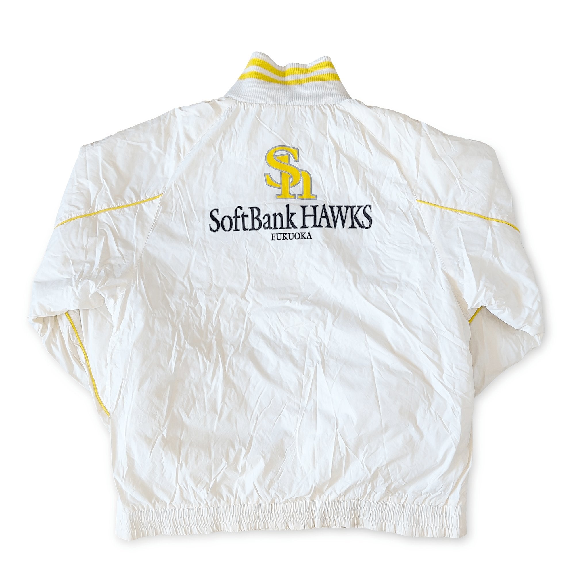 Retro Official NPB Japan Fukuoka Softbank Hawks Team Jumper Jacket White - Sugoi JDM