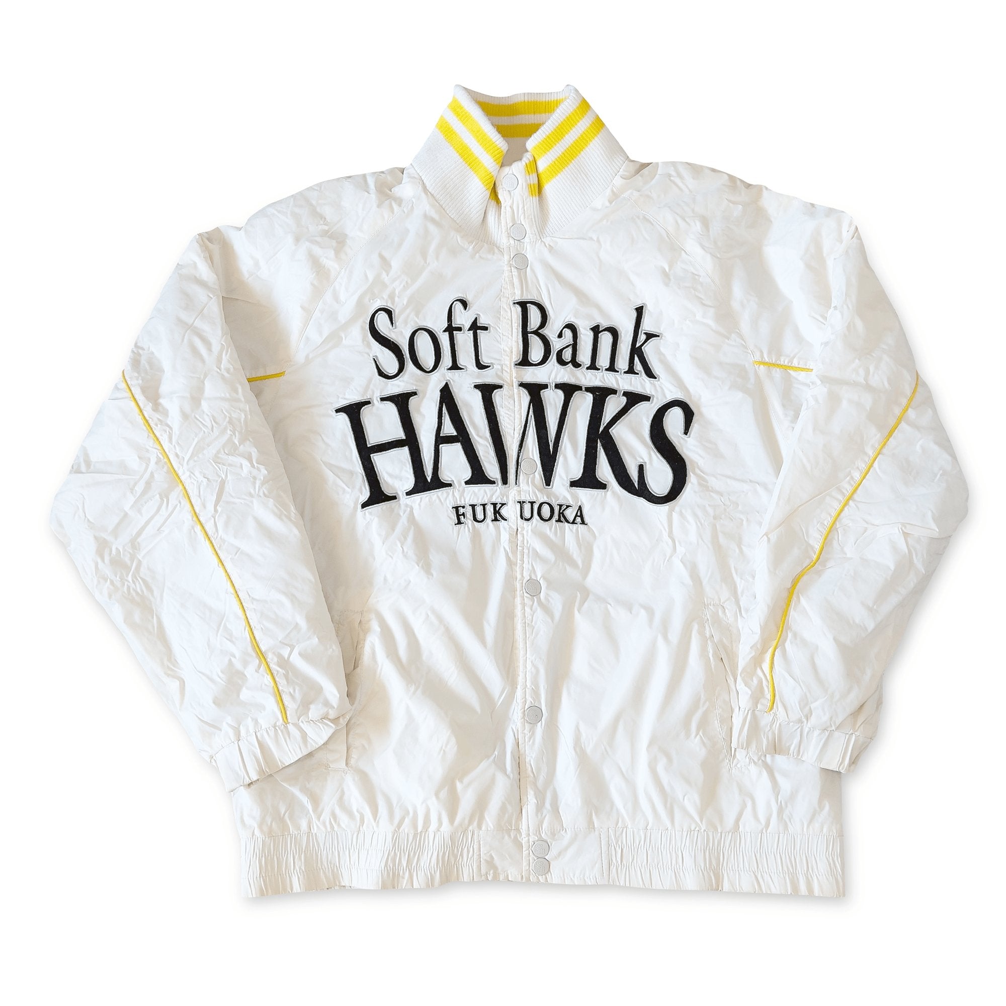 Retro Official NPB Japan Fukuoka Softbank Hawks Team Jumper Jacket White - Sugoi JDM