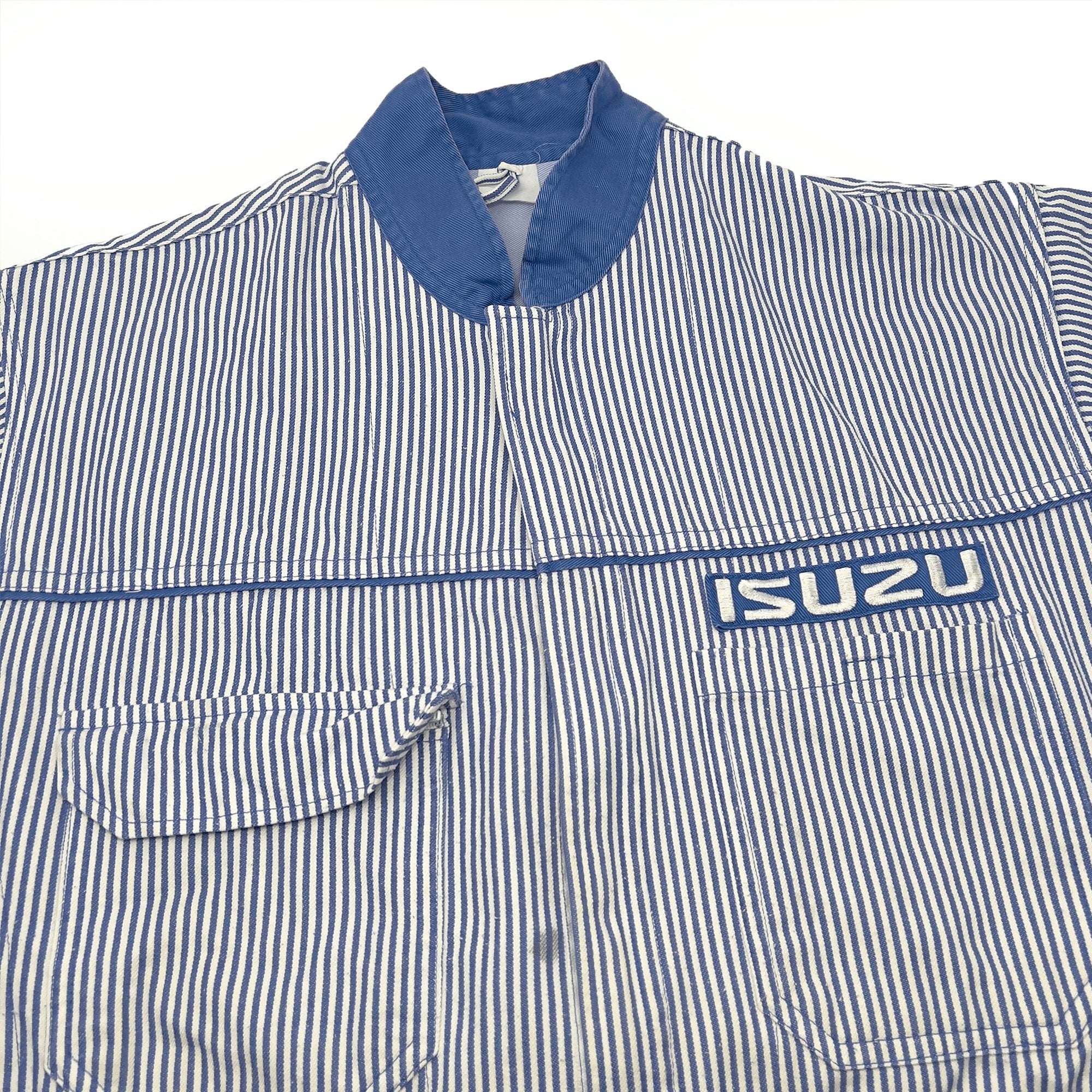 Vintage Showa JDM Isuzu Car Truck Work Tsunagi Coveralls Uniform Pin Stripe Blue - Sugoi JDM