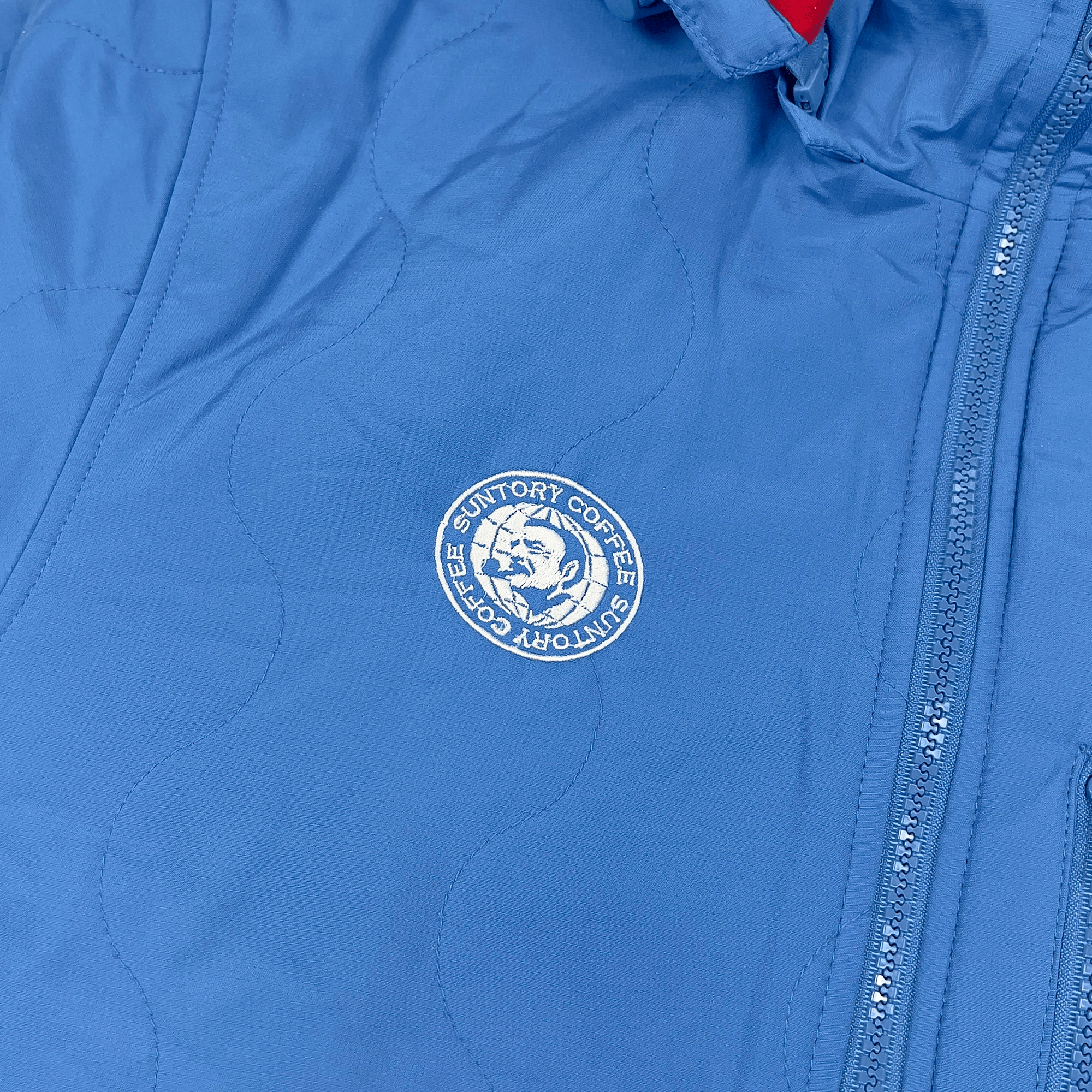 1990s Japan Suntory Boss Coffee Canterbury Insulated Hooded Jacket Blue - Sugoi JDM